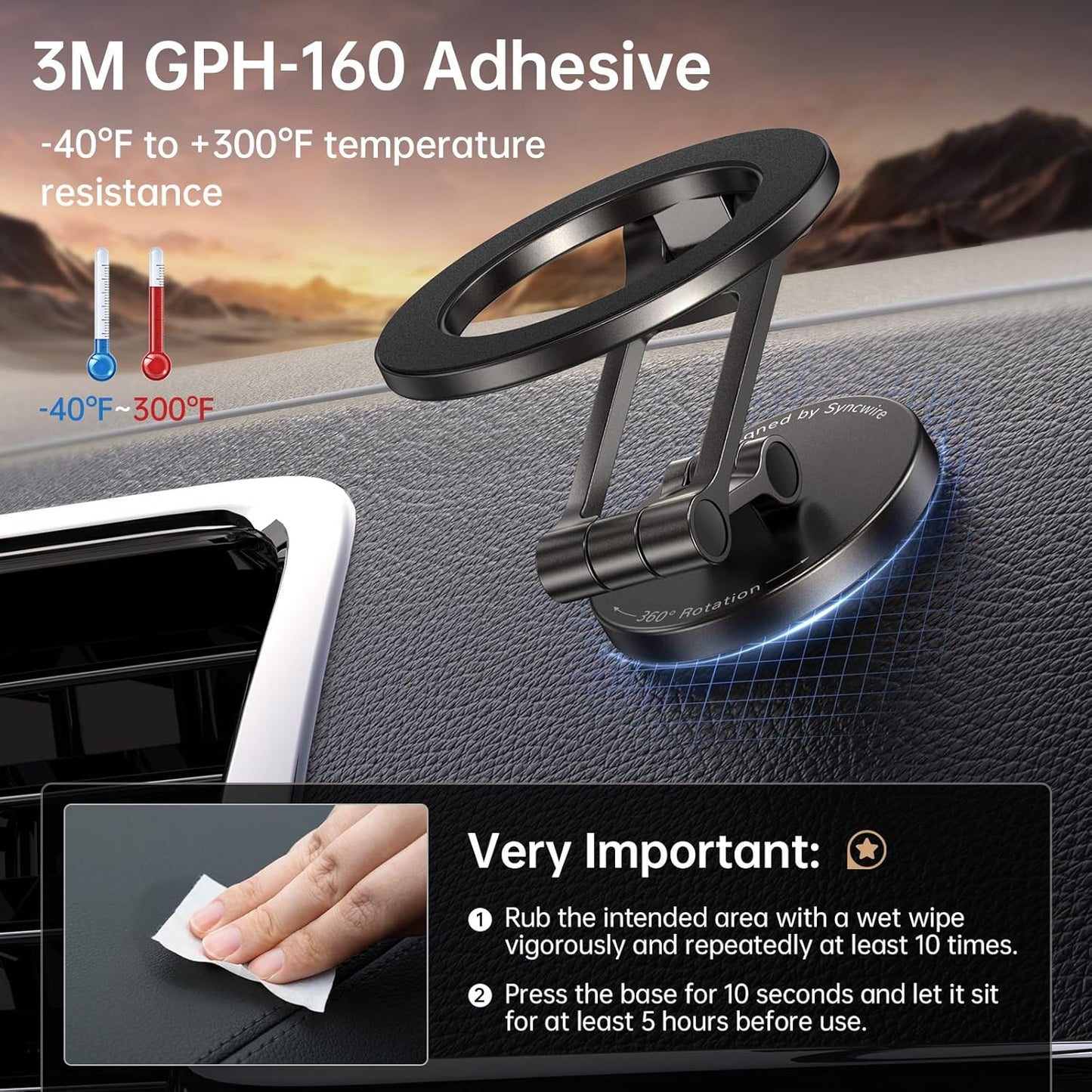Syncwire Fits MagSafe Car Mount for Car Dash&Tesla Screen[All-Metal] Magnetic Phone Holder, [Flexible Three-axis]360° Rotation Car Mount Strong Magnets Car Phone Holder for iPhone 17 16 15 14 Pro Max
