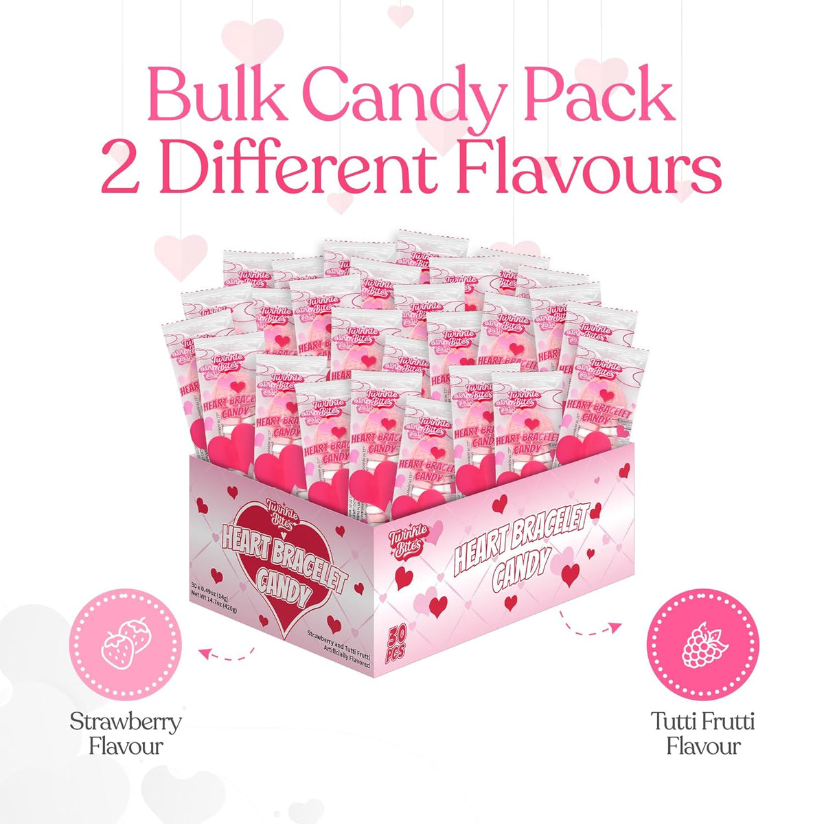 30 Pack Valentines Day Bracelet Candy – Individually Wrapped Holiday Themed Love Heart Candies – Strawberry, Tutti Frutti Delicious Flavors – Bulk Valentine Candy's Great Use, For Kids, Party Favor, Classrooms Partys, Goodie Bags