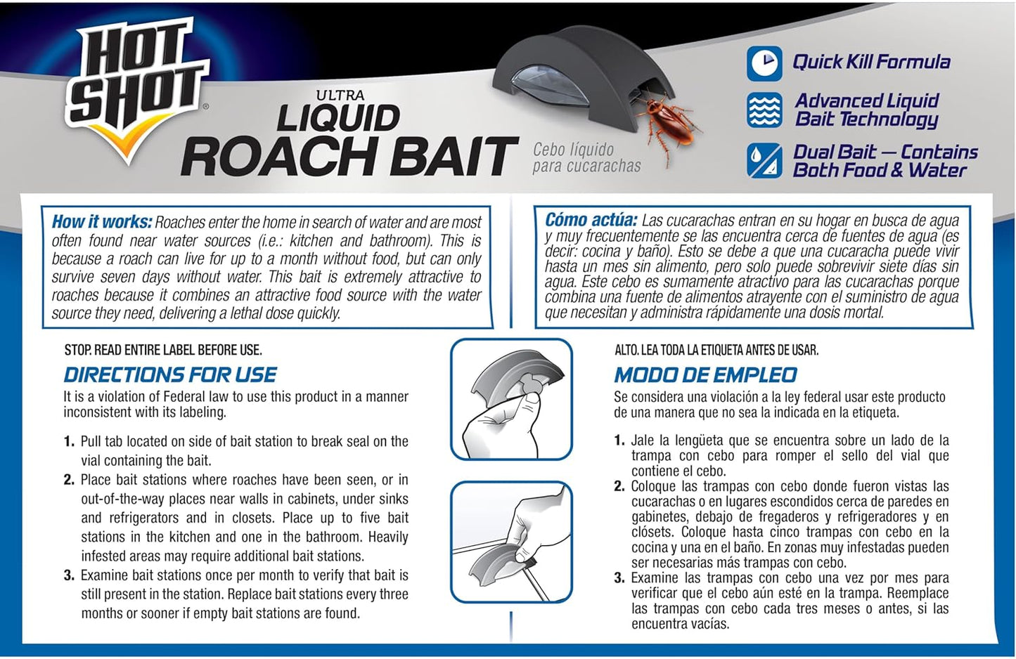 Hot Shot Liquid Roach Bait, Roach Killer, 1 Pack, 6-Count