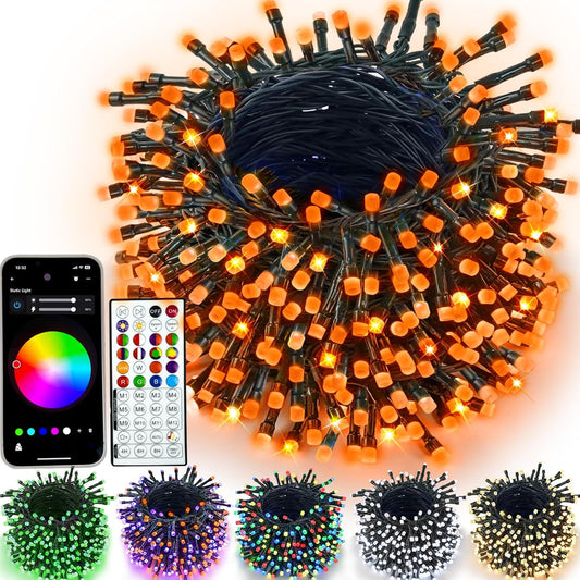 Smart Color Changing Halloween Lights, RGB LED String Lights with Remote & App Control & Timer, Music Sync Multiple Modes 66ft 200 LED Twinkle Christmas Tree Light Waterproof Indoor Outdoor Decor