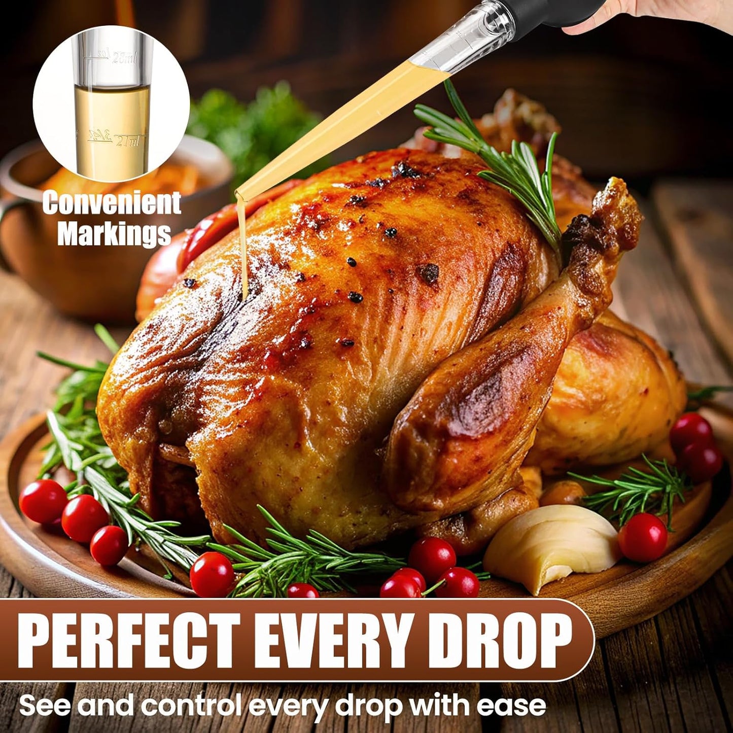Premium Turkey Basters for Cooking – Baster Syringe for Hot Liquids – Meat and Food Injector – Essential Thanksgiving Cooking Tool – Turkey Baster Large with Cleaning Brush(Black)