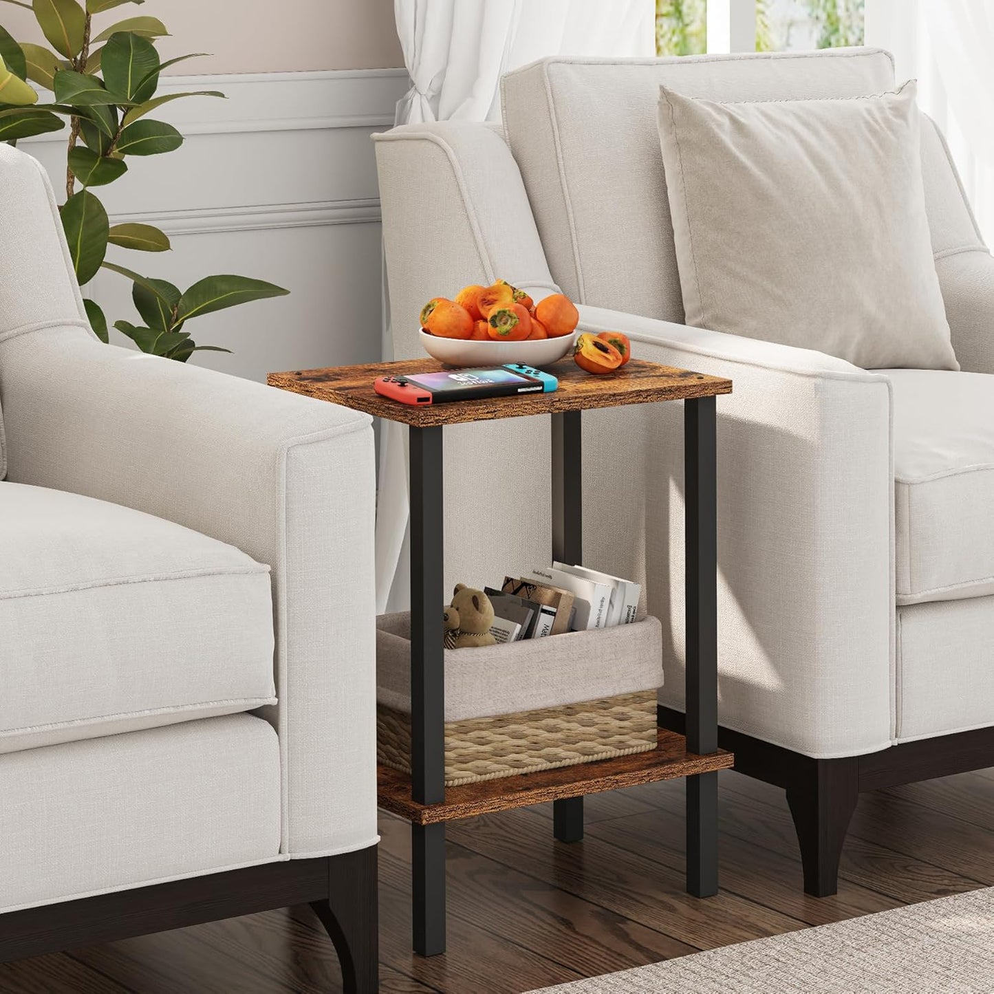 TUTOTAK End Table, Set of 2, Side Table, Nightstand, 2-Tier Storage Shelf, Sofa Table for Small Space, Living Room, Bed Room TB01BB035