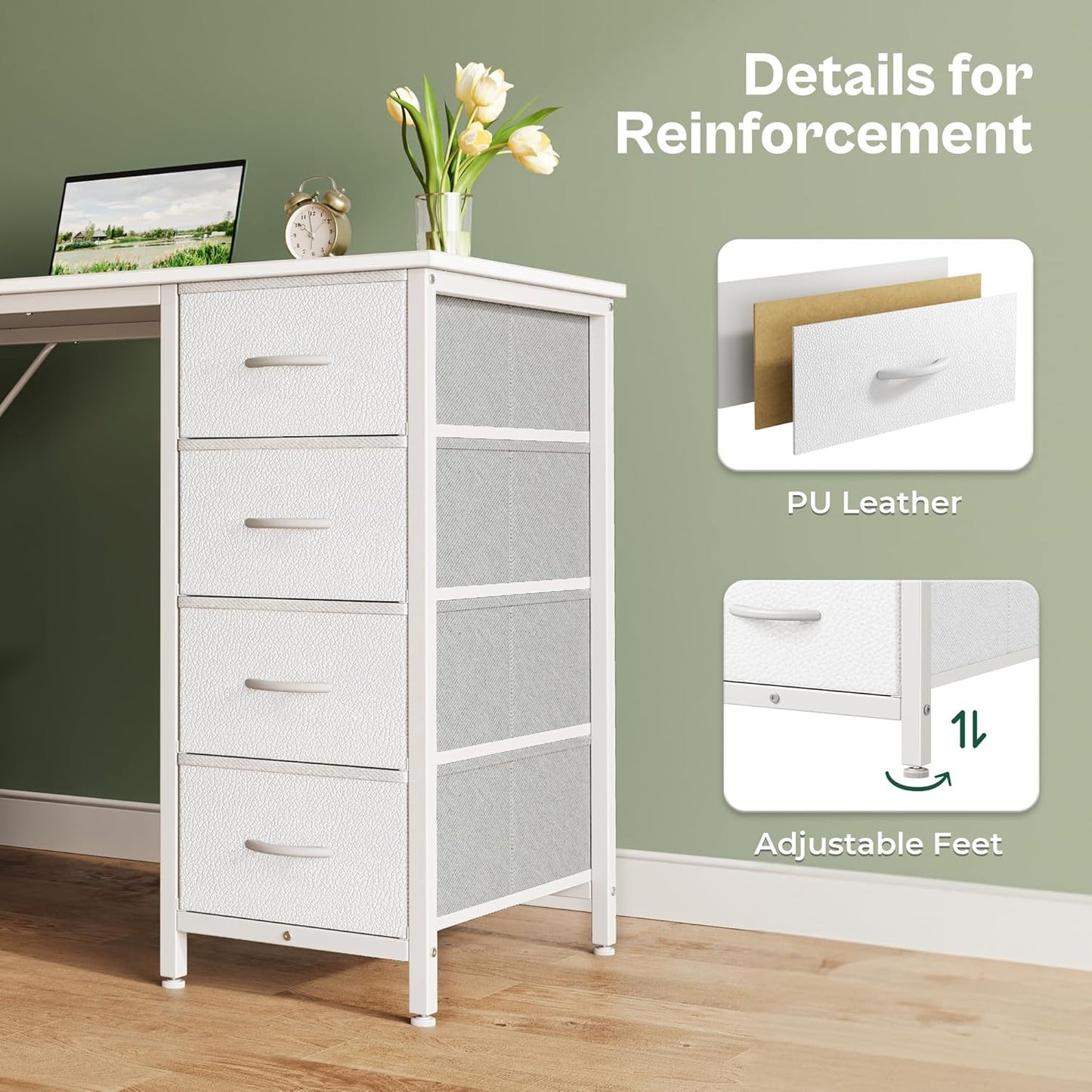 Huuger 47 Inch Vanity Desk with 8 Fabric Drawers, White Desk, Computer Desk with Large Storage, Drawers, for Home Office, Bedroom