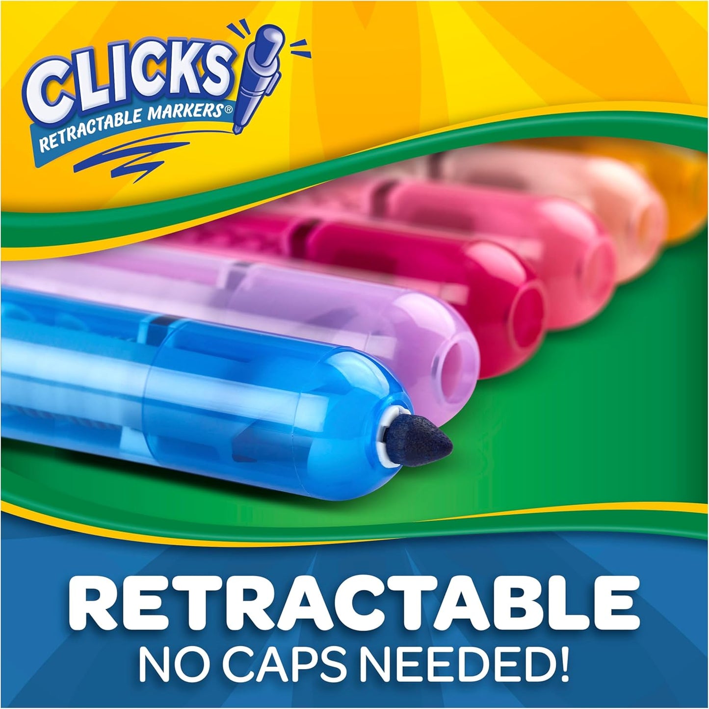 Crayola Clicks Retractable Tip Markers (10ct), Stocking Stuffers for Kids & Toddlers, Cone Tip Washable Art Marker Set, Coloring Book Supplies, No Dry, 3+
