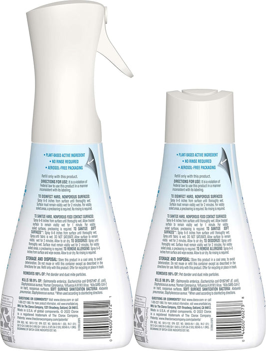 Clorox Free & Clear Disinfecting Mist, Household Essentials, 1 Spray Bottle and 1 Refill, 14 Fl Oz Each