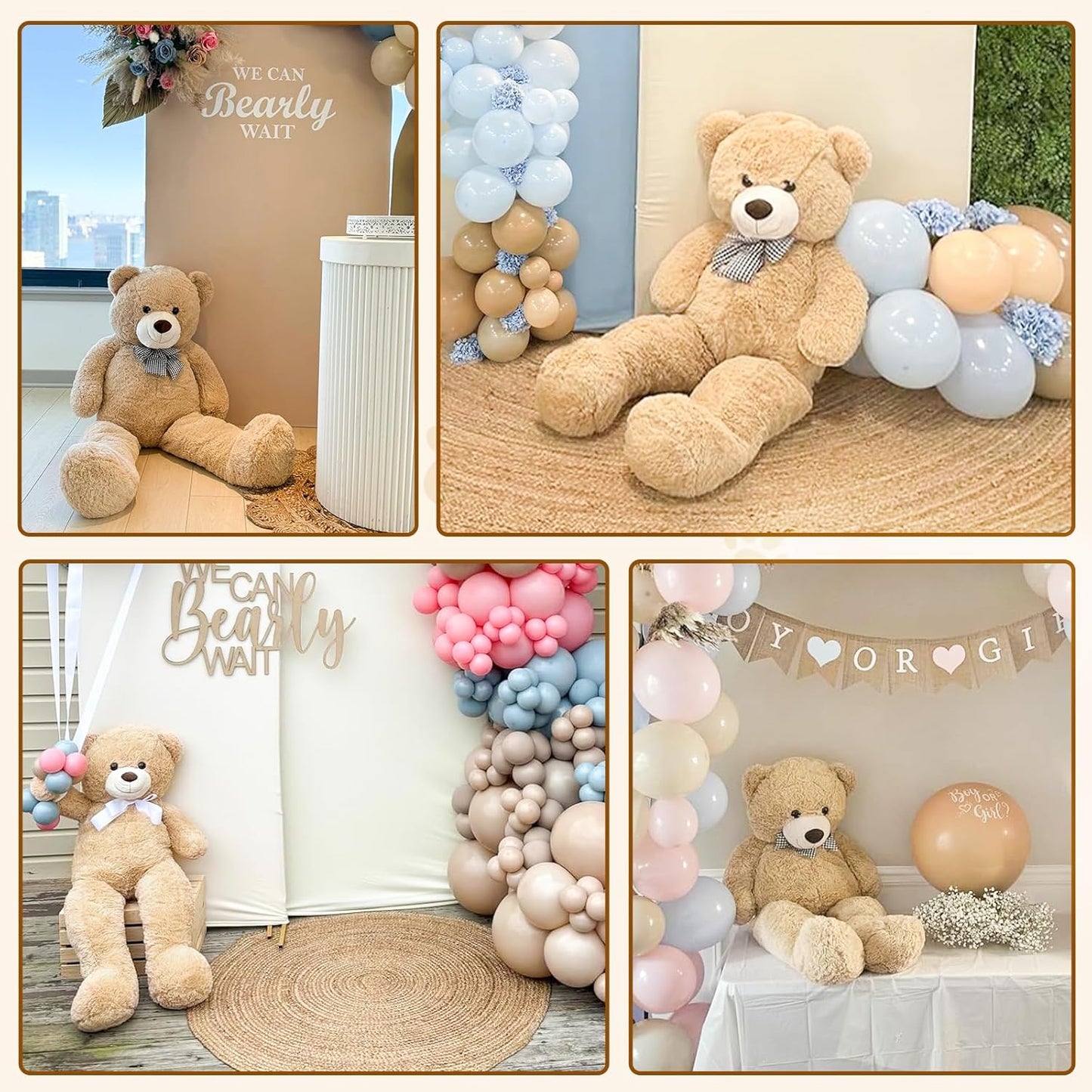 MaoGoLan Giant Teddy Bear 4 Feet,Adorable and Cuddly Big Bear Stuffed Animal 47", Classic Teddy Bear Plush Gift Decoration for Baby Shower,Party,Birthday,Valentines Day,Tan
