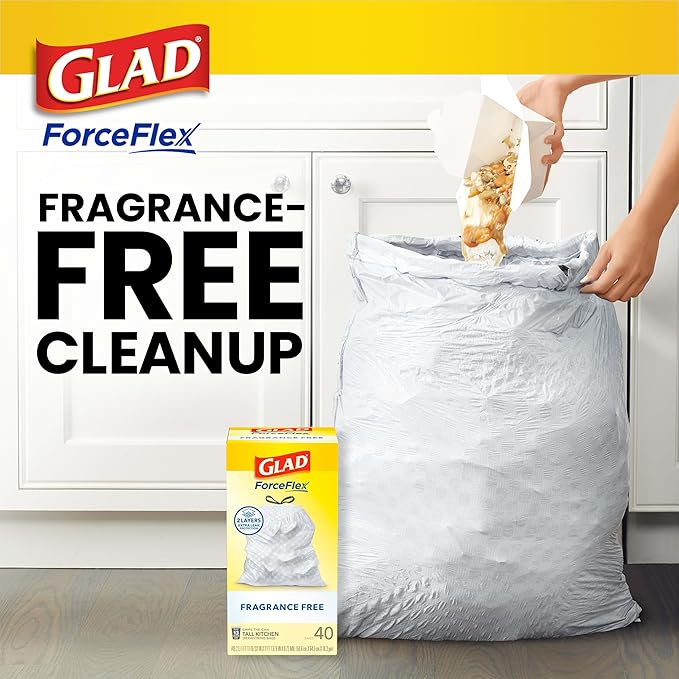 Glad ForceFlex Tall Kitchen Trash Bags, 13 Gal, Fragrance Free, 110 Ct (Package May Vary)