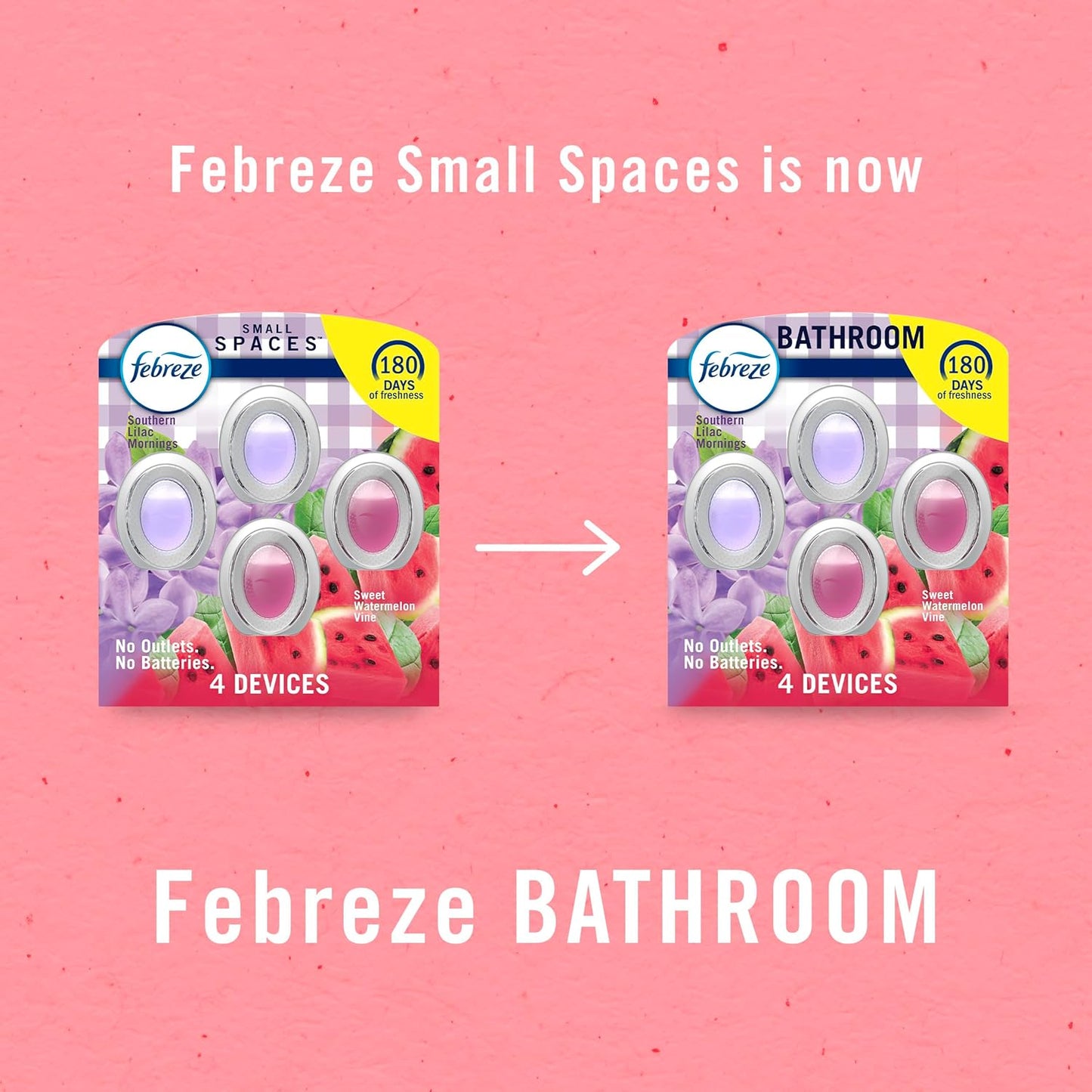 Febreze Bathroom Air Freshener, Odor-Fighting, Plug In Alternative, Air Fresheners for Home and Bathroom and Kitchen, Closet Air Fresheners, Watermelon & Lilac Scent, 4 Count