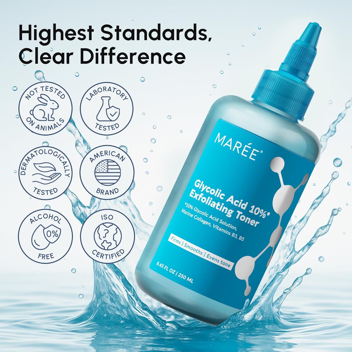 MAREE Glycolic Acid Toner 10% Facial Polish - Exfoliating Toner for Face - Glycolic Acid Toning Solution - Face, Scalp & Underarms Exfoliant Spray Alternative - Pure Acido Glicolico para Manchas