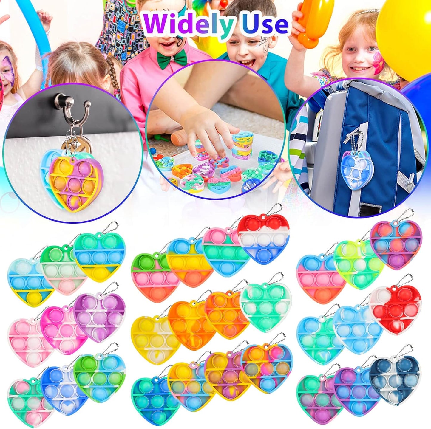 Pop Fidget Toys Bulk Its Valentines Day Gifts for Kids Classroom 30 Pack Valentine Party Favors for Kids Mini Pop Heart Keychain It Fidgets for Classroom Prizes Exchange Birthday Goodie Bag Stuffers