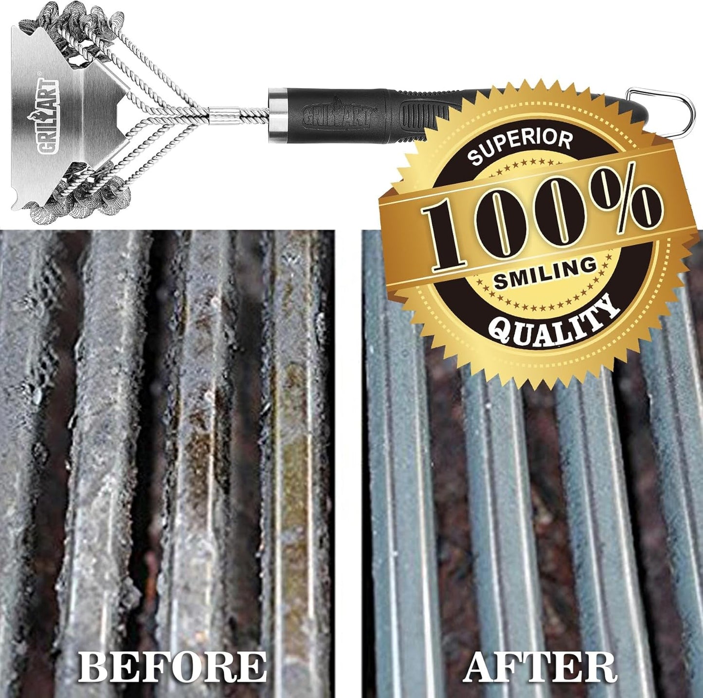 GRILLART Grill Brush and Scraper Bristle Free – Safe BBQ Brush for Grill – 18'' Stainless Grill Grate Cleaner - Safe Grill Accessories for Porcelain/Weber Gas/Charcoal Grill – Gifts for Grill Wizard