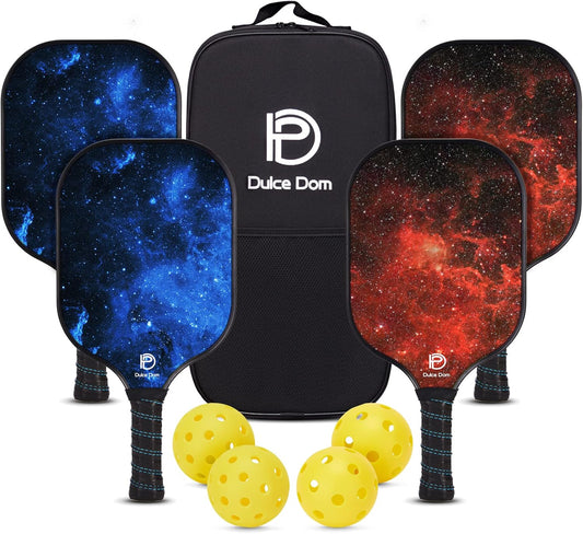 DULCE DOM Pickleball Paddles Set of 2/4 - USAPA Approved, Fiberglass/Carbon Fiber Pickleball Racket with 4 Indoor Outdoor Pickleball Balls and Pickleball Bag, Ideal Pickleball Training Equipment