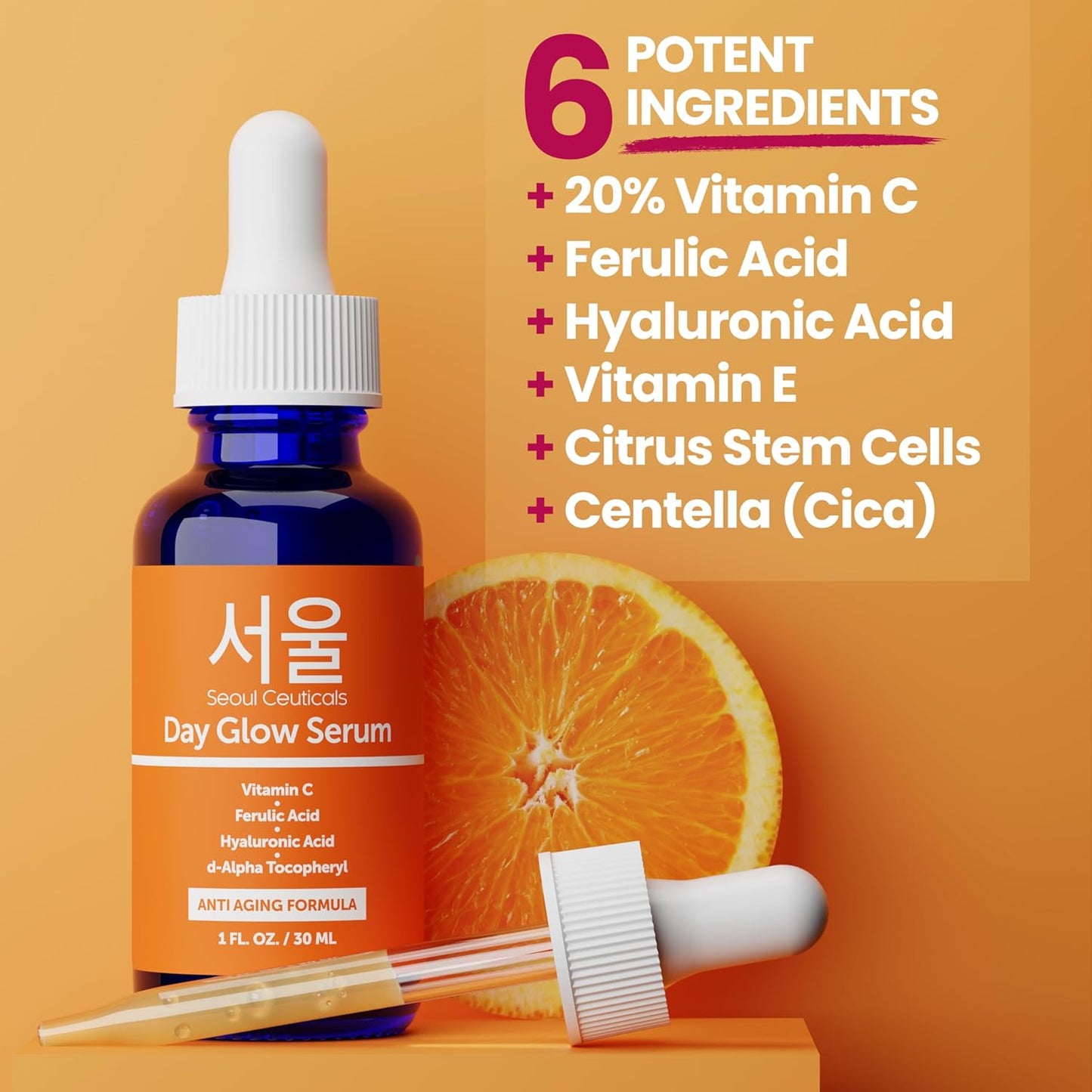 SeoulCeuticals 20% Vitamin C & Hyaluronic Acid Serum - Anti-Aging & Wrinkle 1oz - Cart Shape