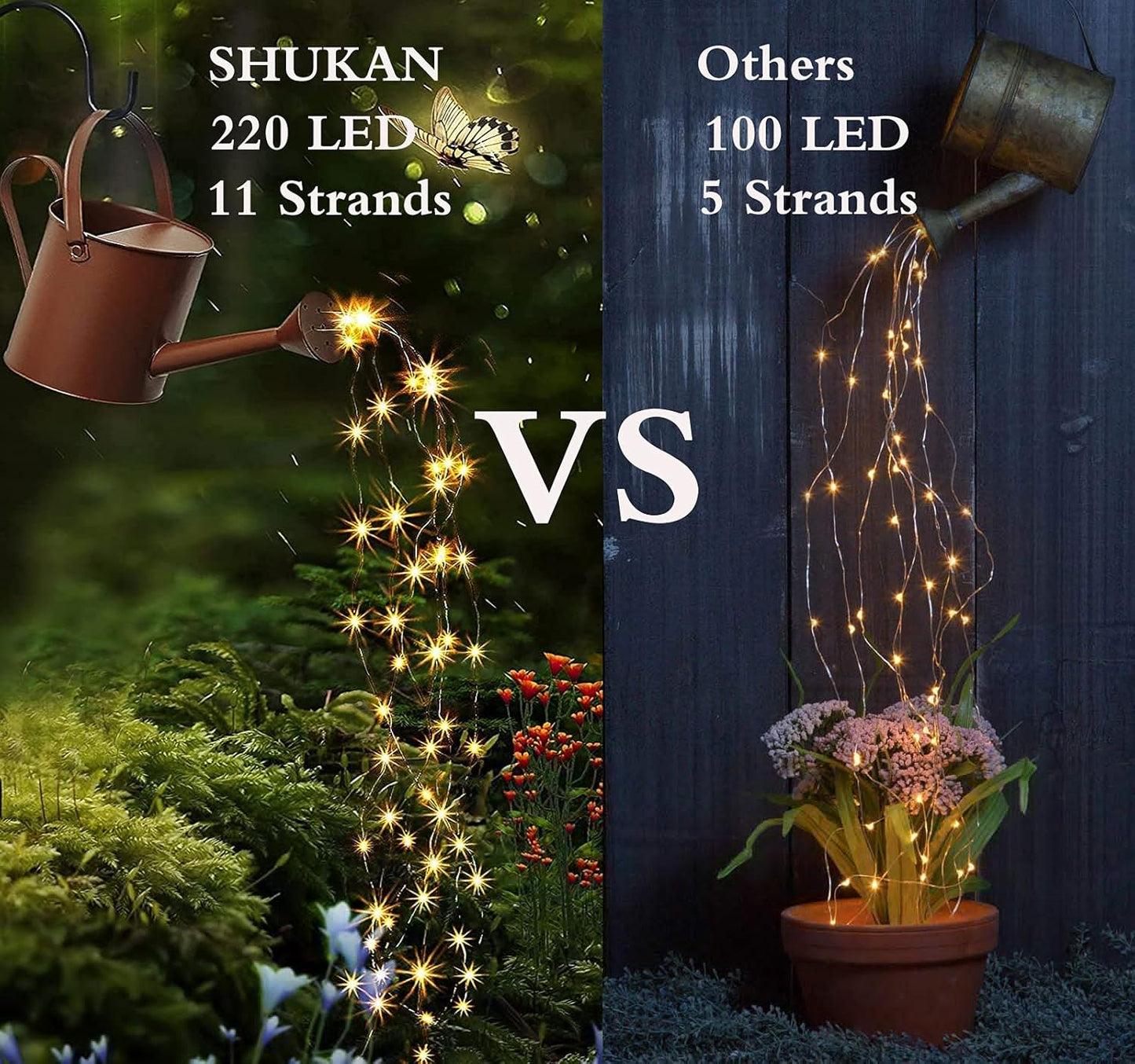 220 LED Solar Firefly Bunch Lights, 8 Flashing Modes, Fairy Copper Wire Waterproof String Light, Decorative Vine Solar Watering Can Light, Outdoor Garden Christmas Decor Lights (Warm White)