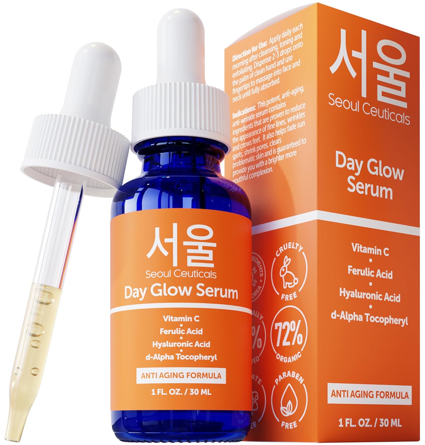 SeoulCeuticals 20% Vitamin C & Hyaluronic Acid Serum - Anti-Aging & Wrinkle 1oz - Cart Shape