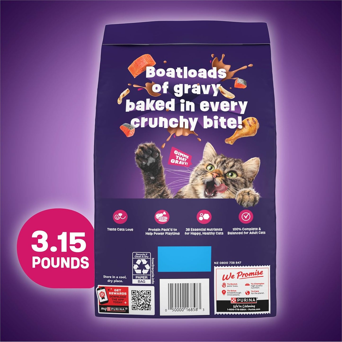 Purina Friskies Dry Cat Food Gravy Swirl'd With Flavors of Chicken, Salmon and Gravy - 3.15 lb. Bag