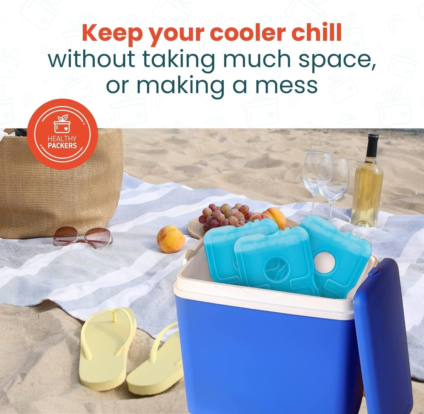 Healthy Packers Slim Ice Packs for Lunch Boxes & Coolers – Reusable, Long-Lasting Freezer Packs for Travel, Beach, Camping, and Office Use (Set of 4)