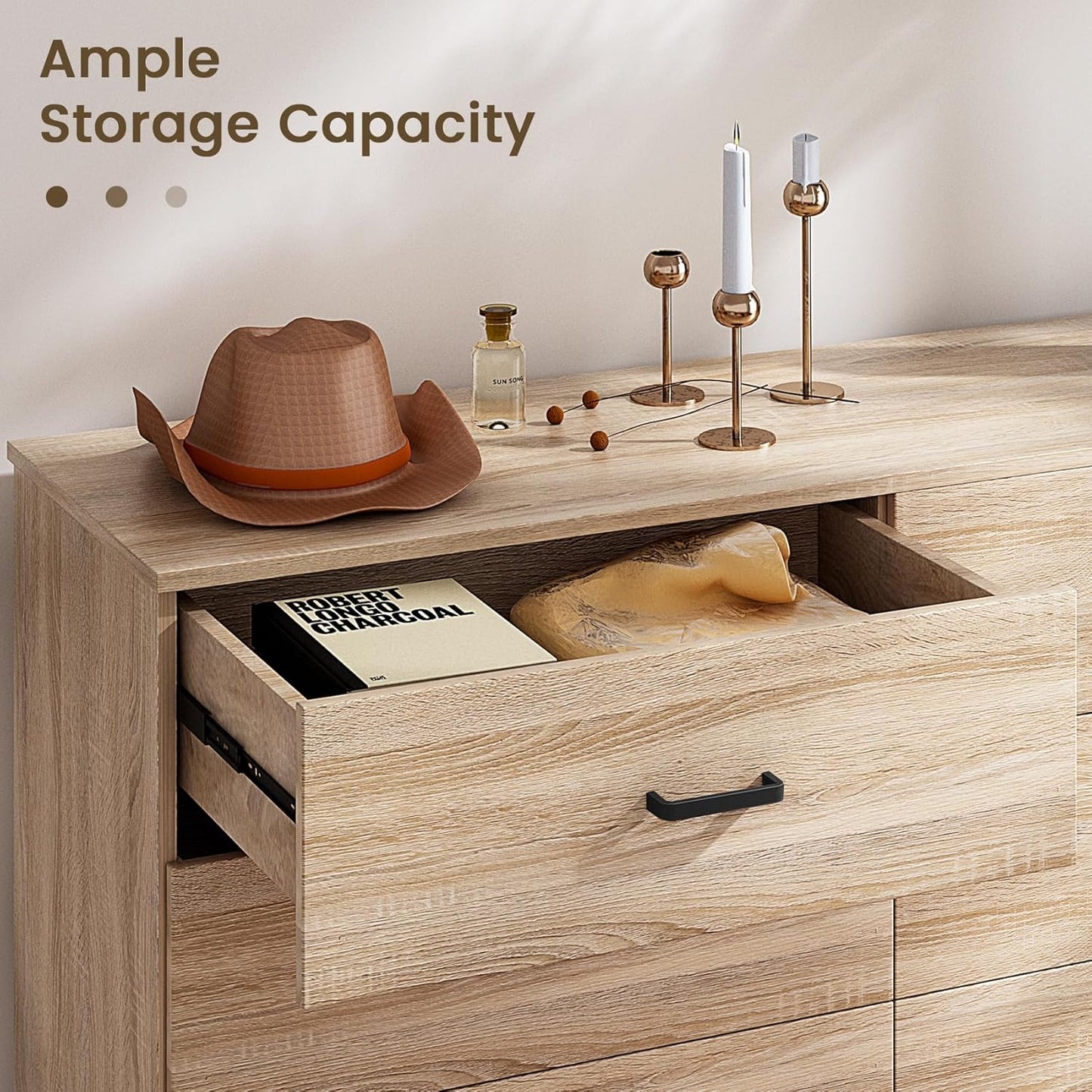 Bigbiglife Dresser for Bedroom, 6 Drawer Double Dresser, Modern Chest of Drawers with Deep Drawers, TV Stand Large Storage Organizer for Living Room, Closet (Light Oak)