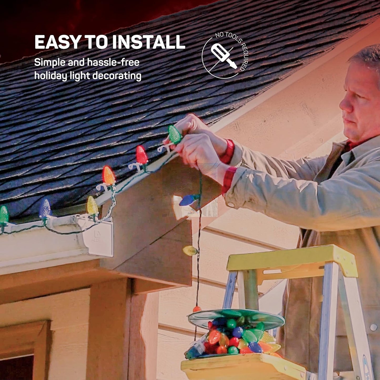 All-Purpose Holiday Light Clips [Set of 200] Christmas Clips, Outdoor Light Clips - Mount to Shingles & gutters - Works with Mini, C6, C7, C9, Rope, Icicle Lights - No Tools Required - USA Made