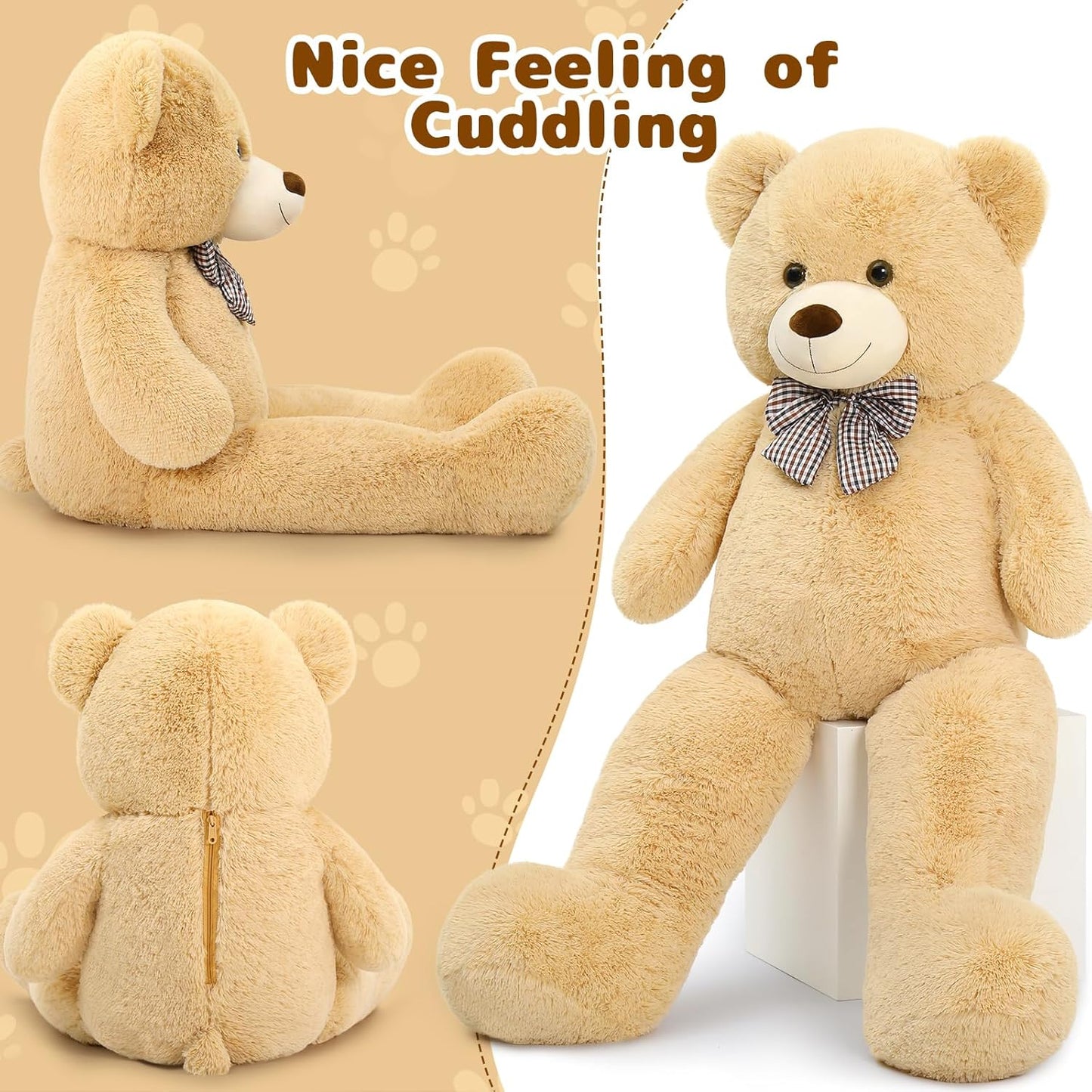 MaoGoLan Giant Teddy Bear 4 Feet,Adorable and Cuddly Big Bear Stuffed Animal 47", Classic Teddy Bear Plush Gift Decoration for Baby Shower,Party,Birthday,Valentines Day,Tan