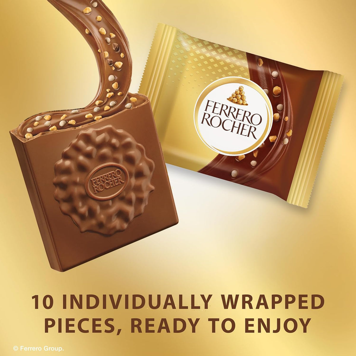 Ferrero Rocher Premium Hazelnut Milk chocolate squares, Chocolate Gifts, 10 Pieces, 3.7 oz