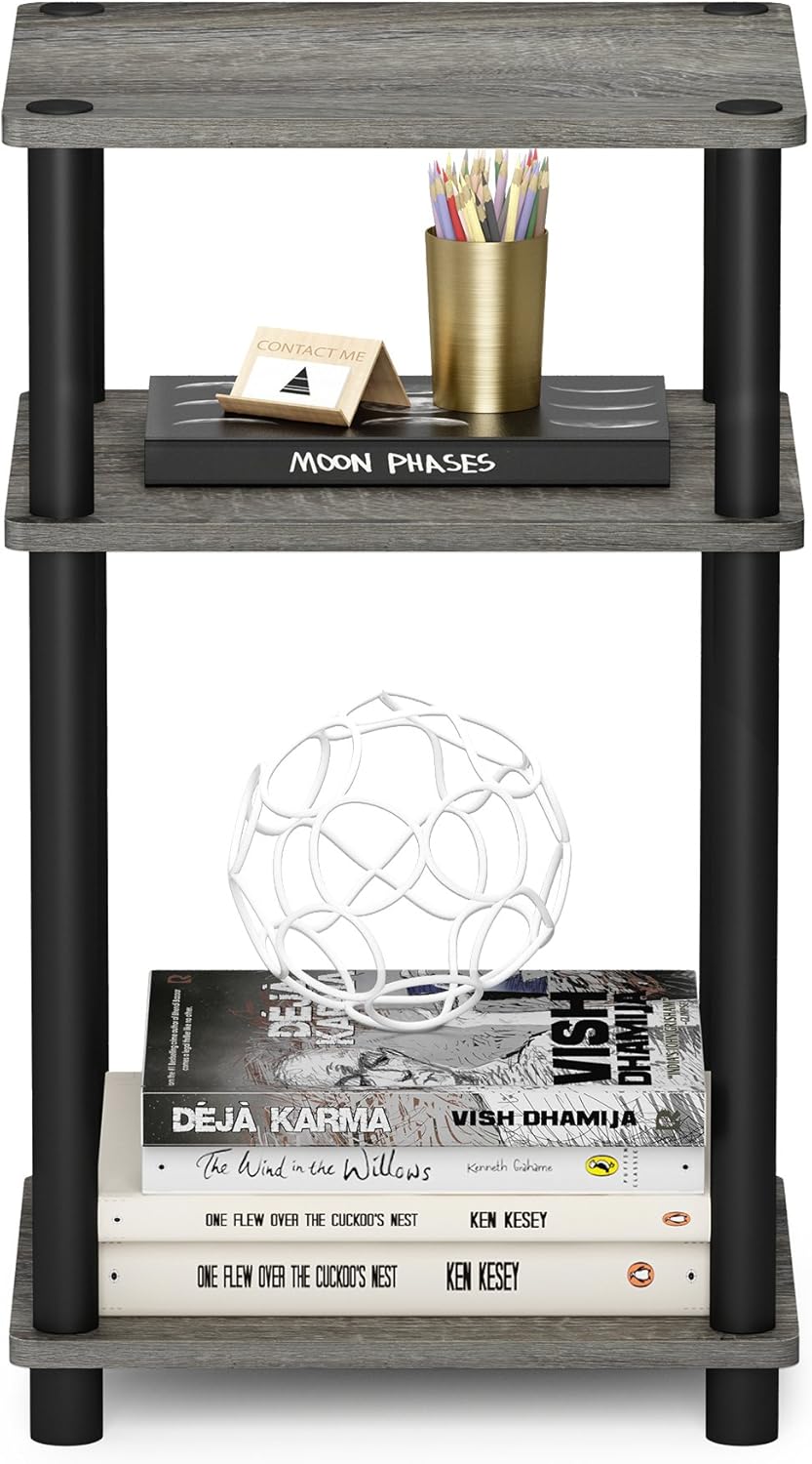 Furinno JUST Side Table, 3-Tier End Table, Open Shelves Night Stand, Bedside Table, Toolless Assembly, for Living Room, Bedroom, Bathroom, French Oak