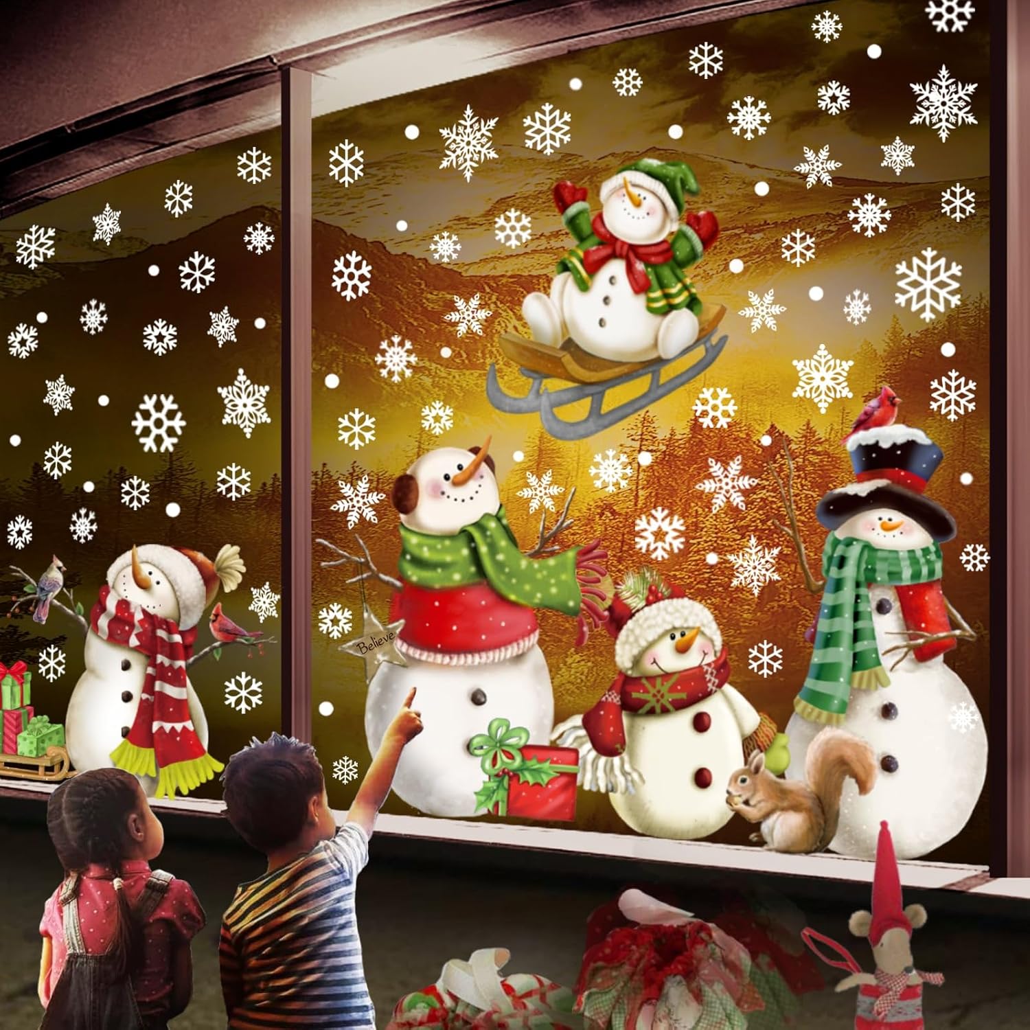 Christmas Snowflake Stickers，Snowman Decals，Window Stickers for Windows Glass，Winter Window Cling，Christmas Decorations Holiday,Christmas Window Clings (Snowman)
