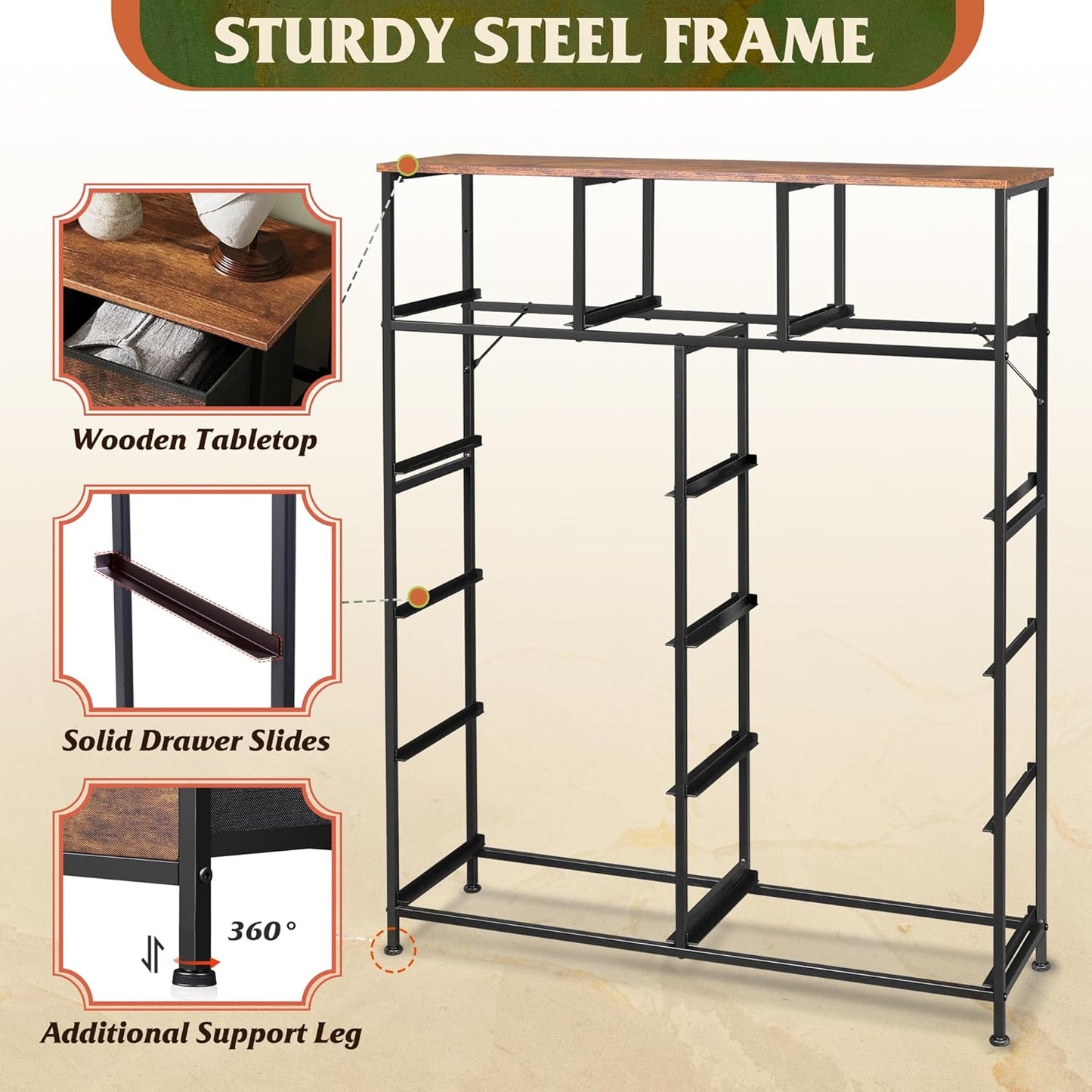 WLIVE Storage Organizer Unit with 11 Fabric Bins, Storage Drawers Organizer with Steel Frame, Tall Storage Tower Organizaton for Living Room, Hallway, Office, Rustic Brown