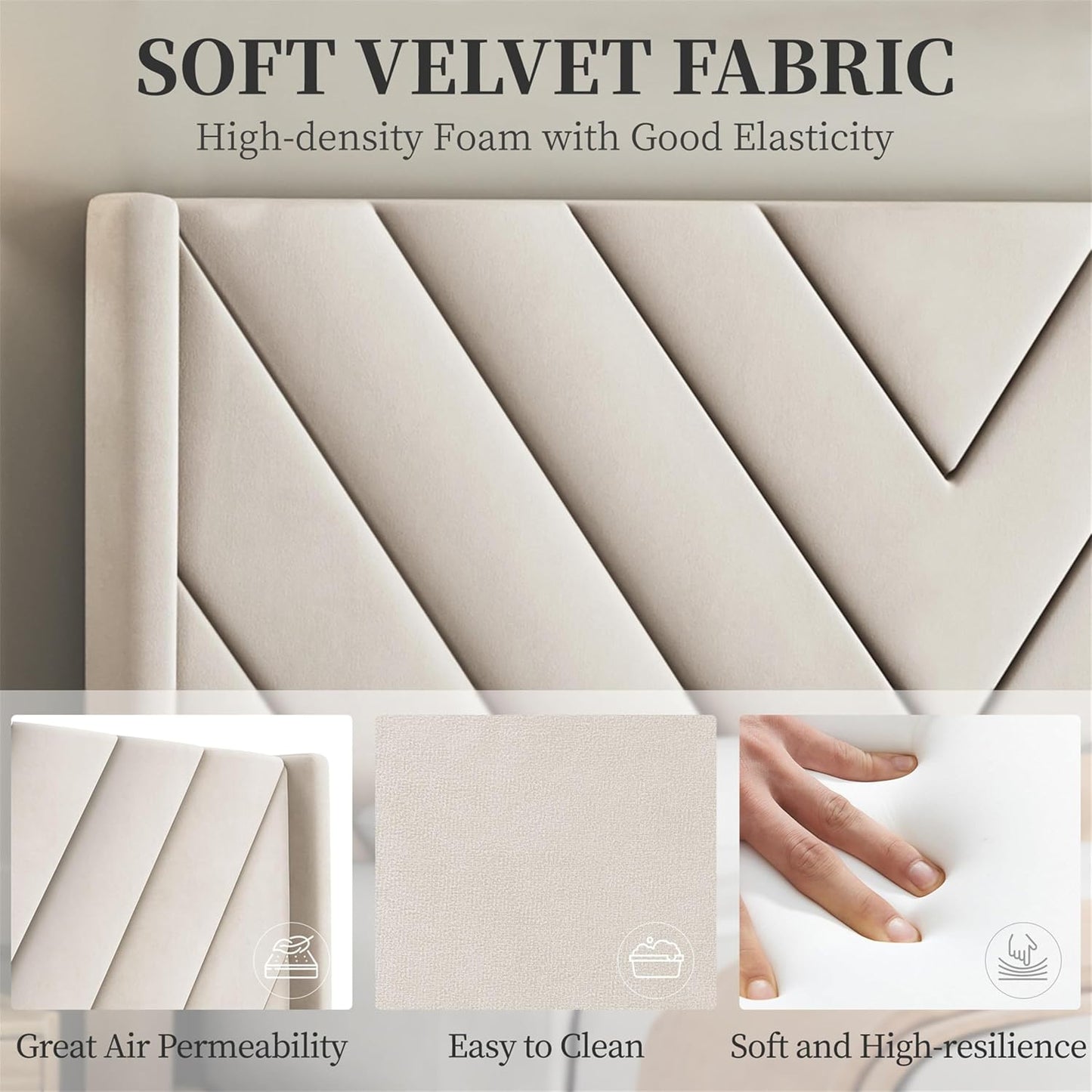 Yaheetech Queen Bed Frame Upholstered Platform Bed with Wing Side/Wooden Slat Support/Tufted Headboard with Wing Side/Mattress Foundation/No Box Spring Needed,Beige Queen Bed