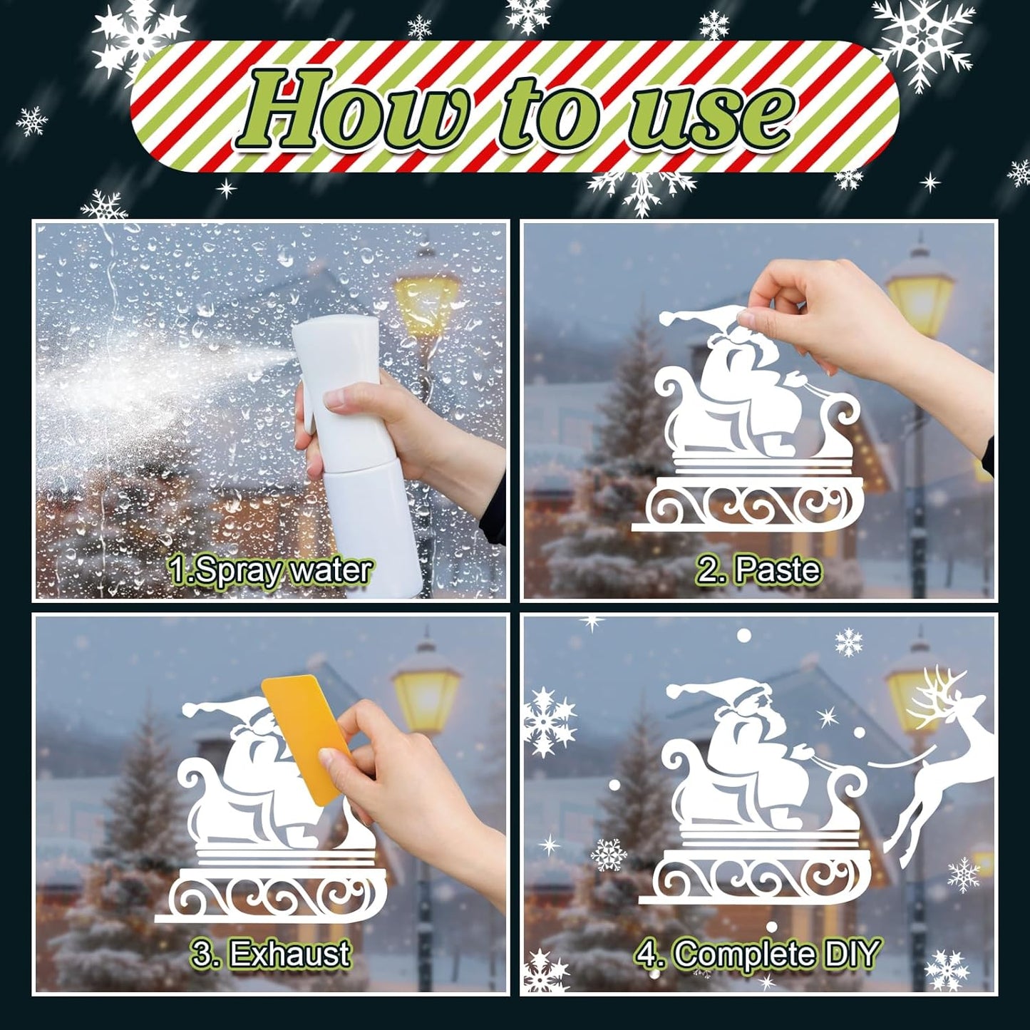 Christmas Window Clings 146Pcs Christmas Window Stickers Double-Sided White House Xmas Window Clings for Glass Decoration Snowman Snowflake Self Adhesive Windows Decals for Christma Holiday Party