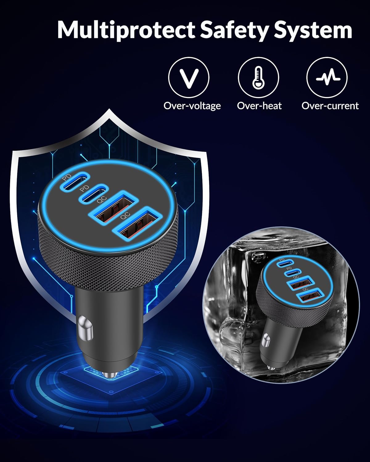 4 in 1 USB C Car Charger, 4-Port 90W Super Fast Charging Cigarette Lighter Adapter, Dual 45W USBC & USB-A Multiport Car Phone Charger Accessories for iPhone 17 16 15 14 13 12, iPad, Galaxy, Tablet