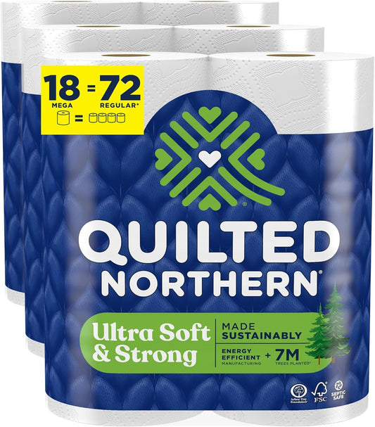 Quilted Northern Ultra Soft & Strong Toilet Paper, 18 Mega Rolls = 72 Regular Rolls, 5X Stronger, Premium Soft Toilet Tissue with Recyclable Paper Packaging
