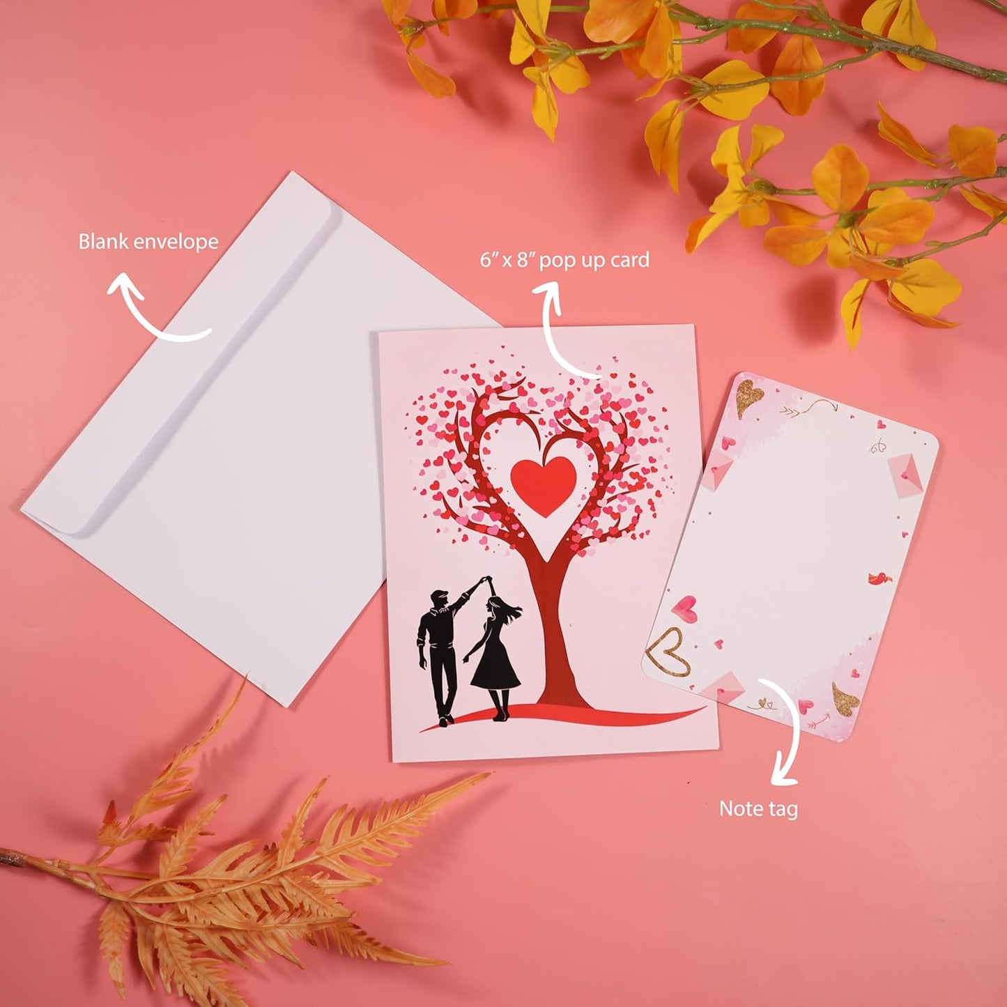 Pop Up Anniversary Card, 3D Love Tree Hearts Couple Wedding Card for Her, Wife, Husband, Him, Couple; Ideal Gift for Wedding, Romantic Birthday, Anniversary, Valentines, Mothers Day, 6x8 inch