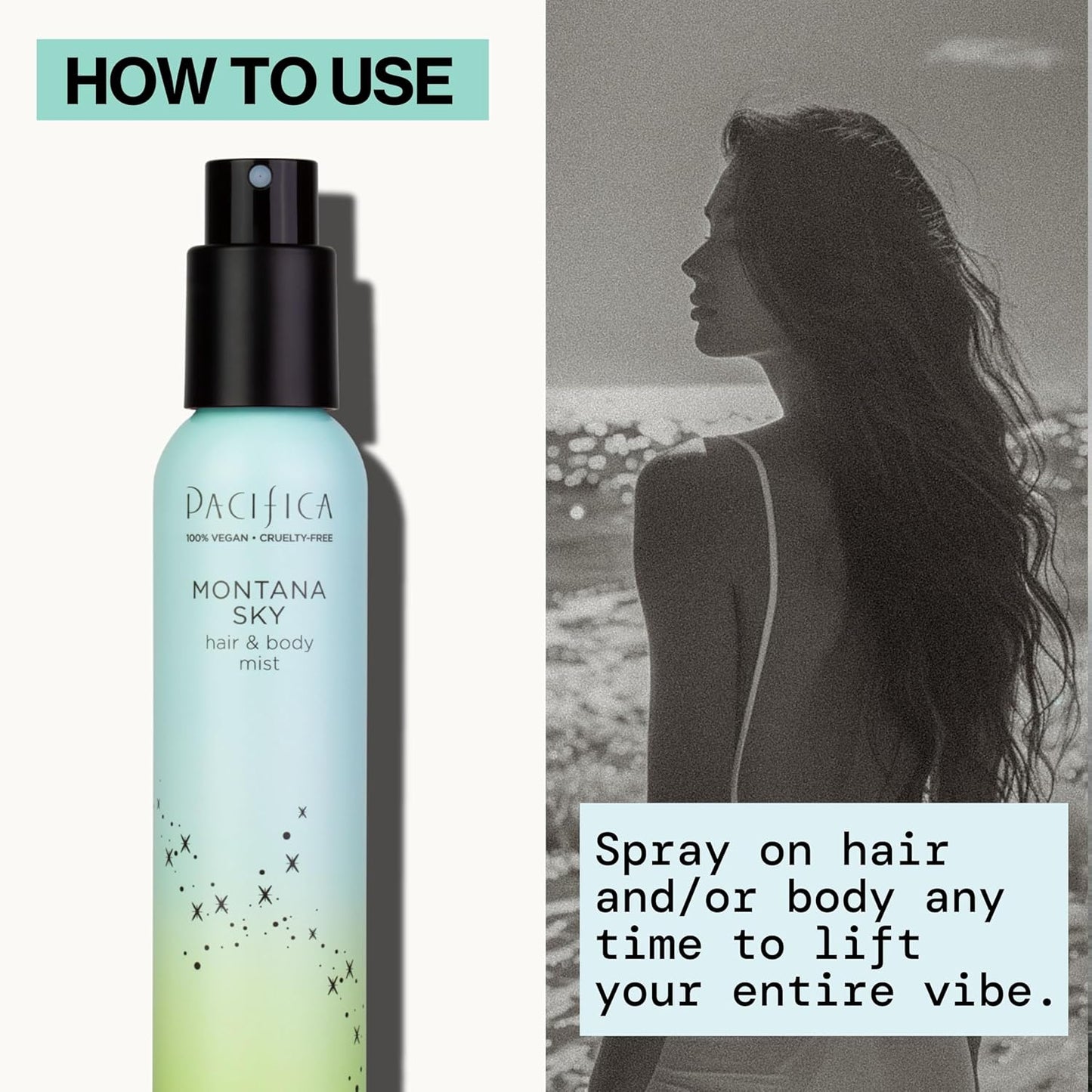 Pacifica Hair Mist Perfume & Full Body Spray for Women - Montana Sky Body Mist Fragrance w/Cedarwood, Elderflower, Black Pepper, Sage & Sandalwood Clean Beauty Alcohol-Free, Vegan & Cruelty-Free 5 oz - Cart Shape