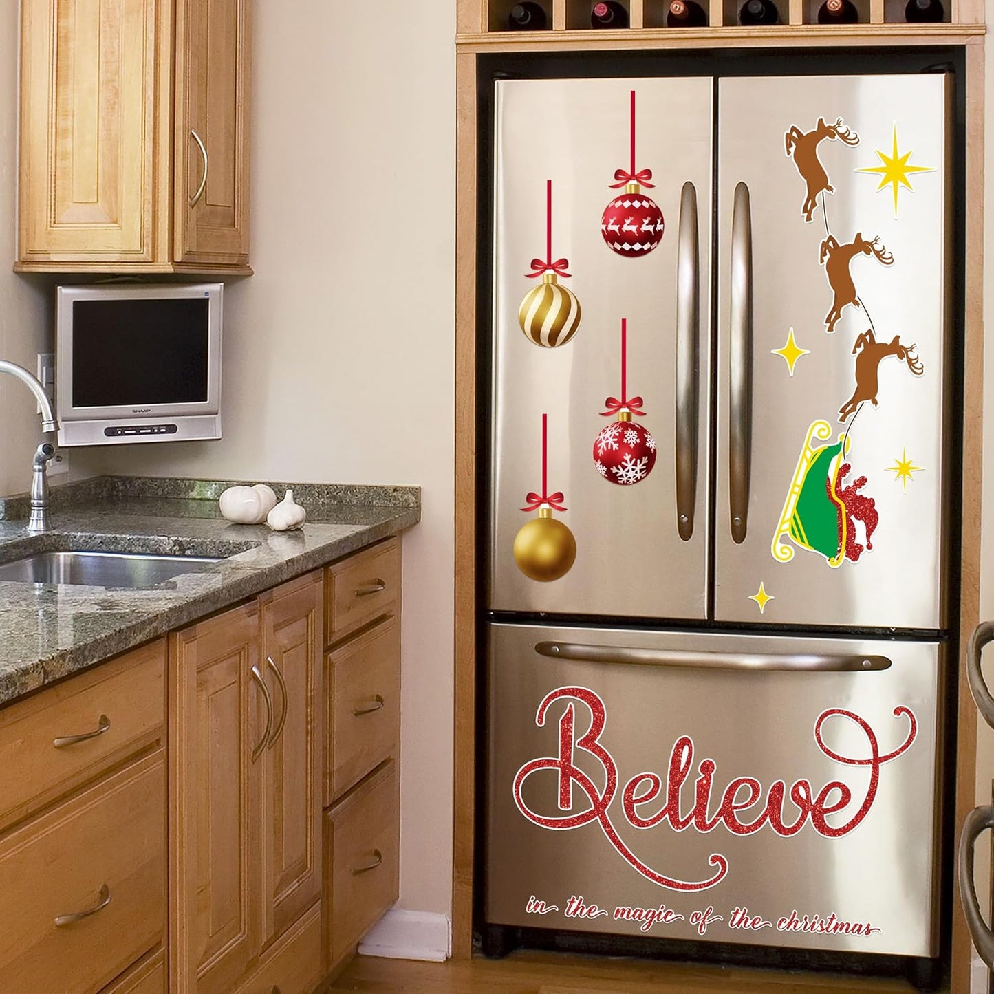 45PCS Christmas Garage Door Decorations Magnets - Believe Santa Reindeer Xmas Holiday Refrigerator Fridge Kitchen Decor