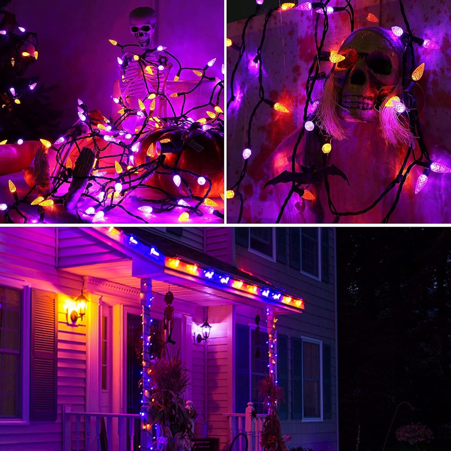 Brizled Purple & Orange Lights, 33ft 100 LED Faceted C5 Orange Halloween String Lights, 120V UL Certified Purple Light Set Connectable Halloween Light for Indoor Outdoor Tree Xmas Party Decoration