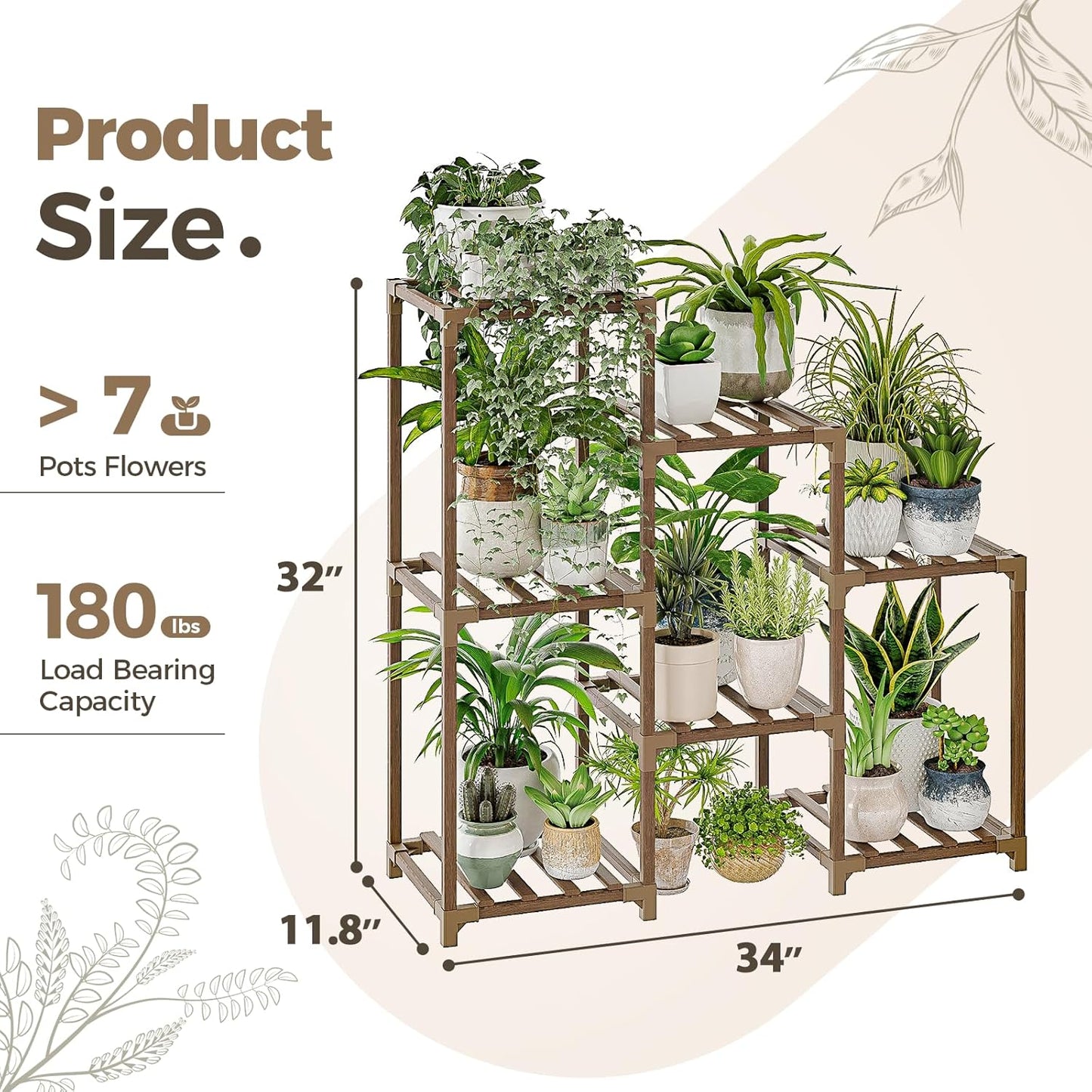 Bamworld Plant Stand Indoor Plant Shelf Outdoor Wood Plant Rack for Multiple Plants 3 Tiers Ladder Plant Pot Holder for Living Room Patio Boho Home Decor for Gardening - Cart Shape