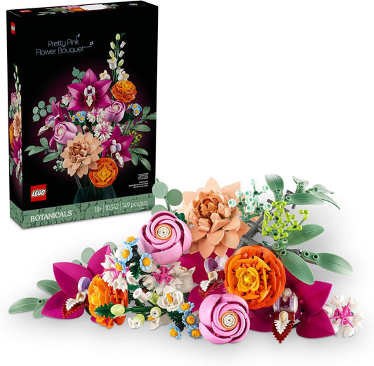 LEGO Botanicals Pretty Pink Flower Bouquet Building Set for Adults - Gifts for Valentines Day for Her- Artificial Flowers for Decor or Table Display - 10342