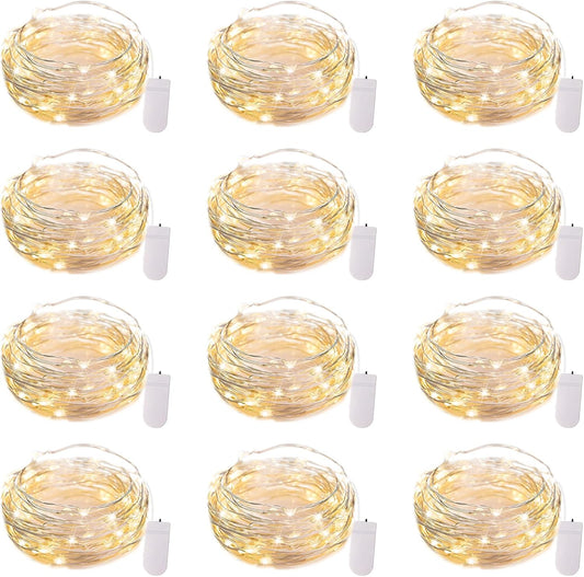 Brightown 12 Pack LED Fairy Lights Battery Operated String Lights - 7ft 20LED Waterproof Silver Wire Firefly Starry Moon Lights for DIY Crafts Wedding Table Centerpieces Party Bedroom Christmas