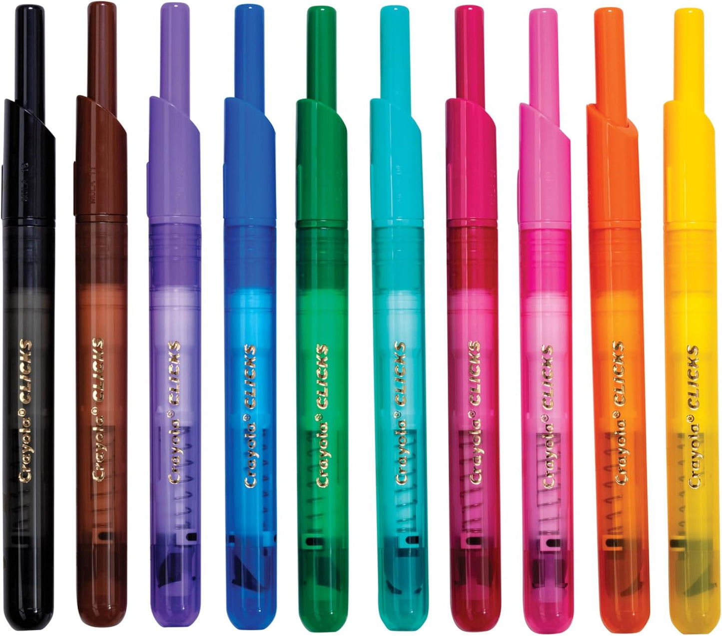 Crayola Clicks Retractable Tip Markers (10ct), Stocking Stuffers for Kids & Toddlers, Cone Tip Washable Art Marker Set, Coloring Book Supplies, No Dry, 3+