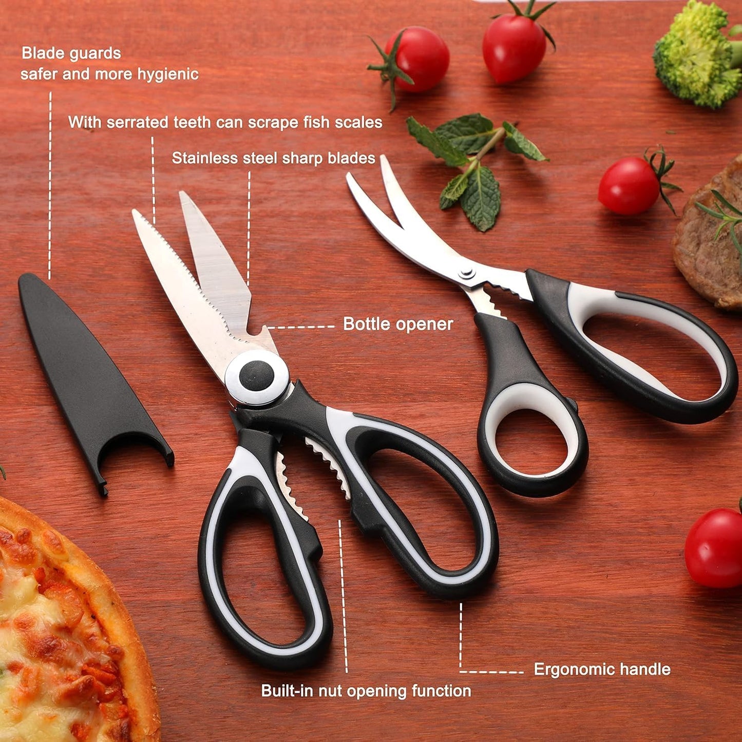 Kitchen Scissors All Purpose 3 Pack - Heavy Duty Stainless Steel Cooking Shears for Cutting Meat, Food, Fish, Poultry Multipurpose Sharp Sissors for Dishwasher Safe
