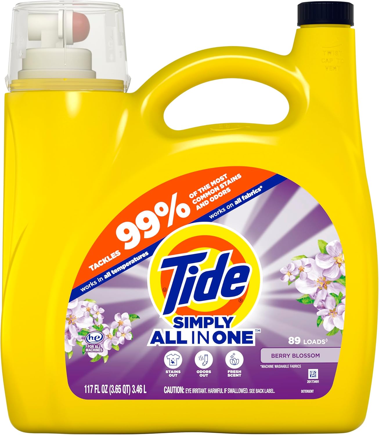 Tide Simply Clean & Fresh Liquid Laundry Detergent, Berry Blossom Scent, 89 loads, 117 fl oz (Packaging May vary)