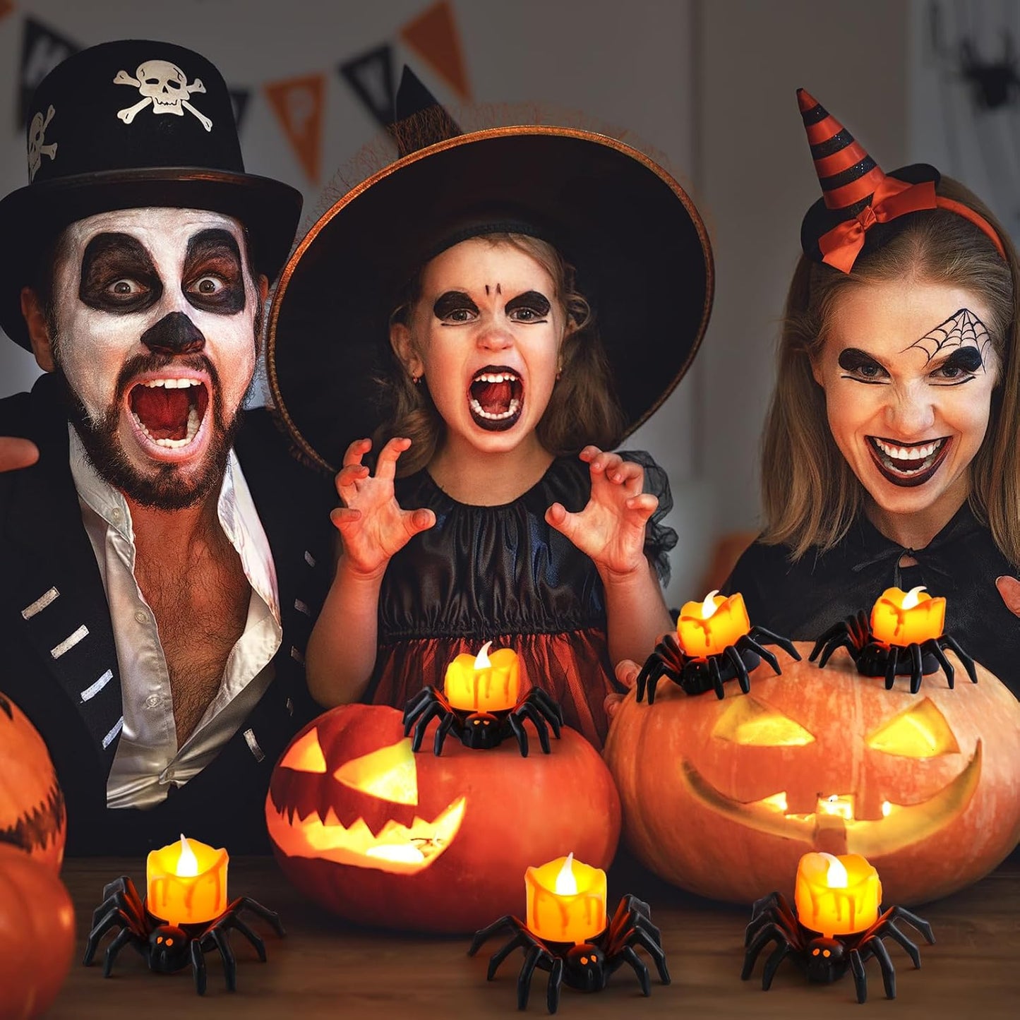 12 Packs Halloween Spider Lights,Bright Novelty LED Flameless Spider Candle Tea Lights,Battery Operated Orange Halloween Decor Lights for Halloween Holiday Party Home Spooky Decor