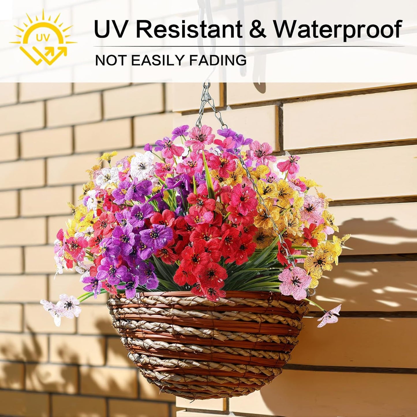 24 Bundles Artificial Flowers for Outdoor,No Fade Fake Plastic Flowers Faux Plants for Decoration Hanging Planters Indoor Outside Garden Porch Window Box Home Wedding Farmhouse