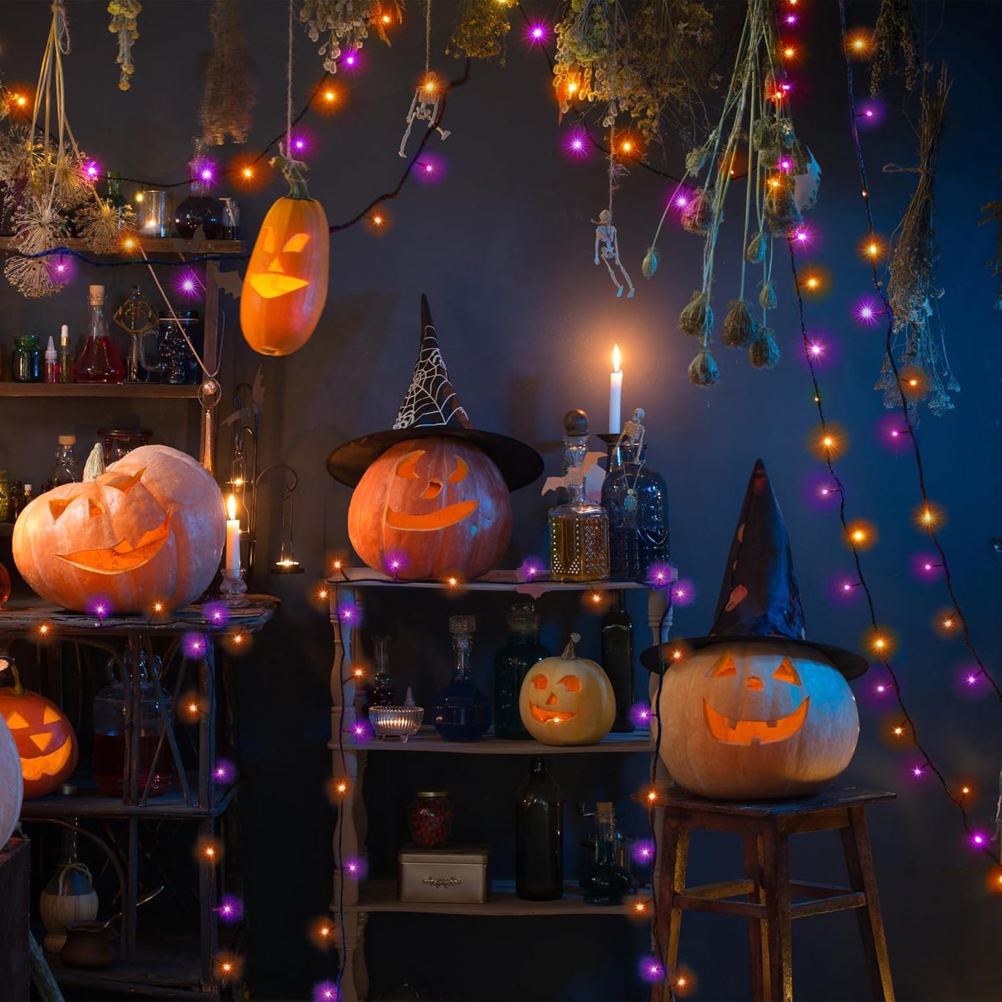 Solar Halloween Lights,39FT 100LED Orange & Purple String Lights,Halloween Solar Lights Outdoor with 8 Modes Waterproof for Bedroom Patio Garden Party Yard Decoration