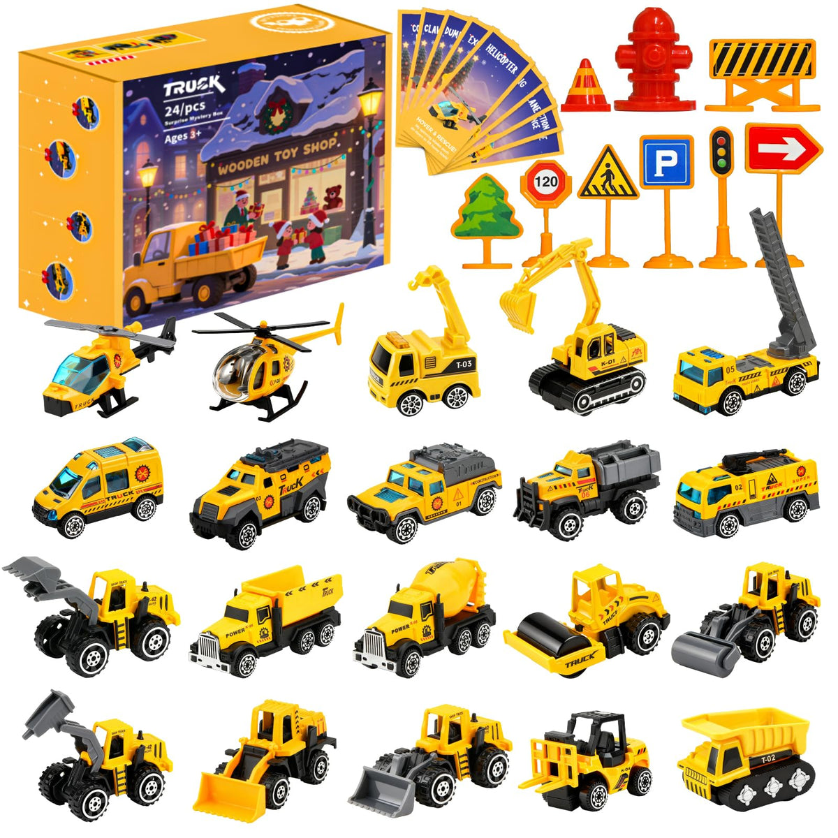Advent Calendar 2026 for Kids, 24 Days Christmas Countdown Calendar with Alloys Truck Construction Christmas Gift for Kids Boys Girls Children