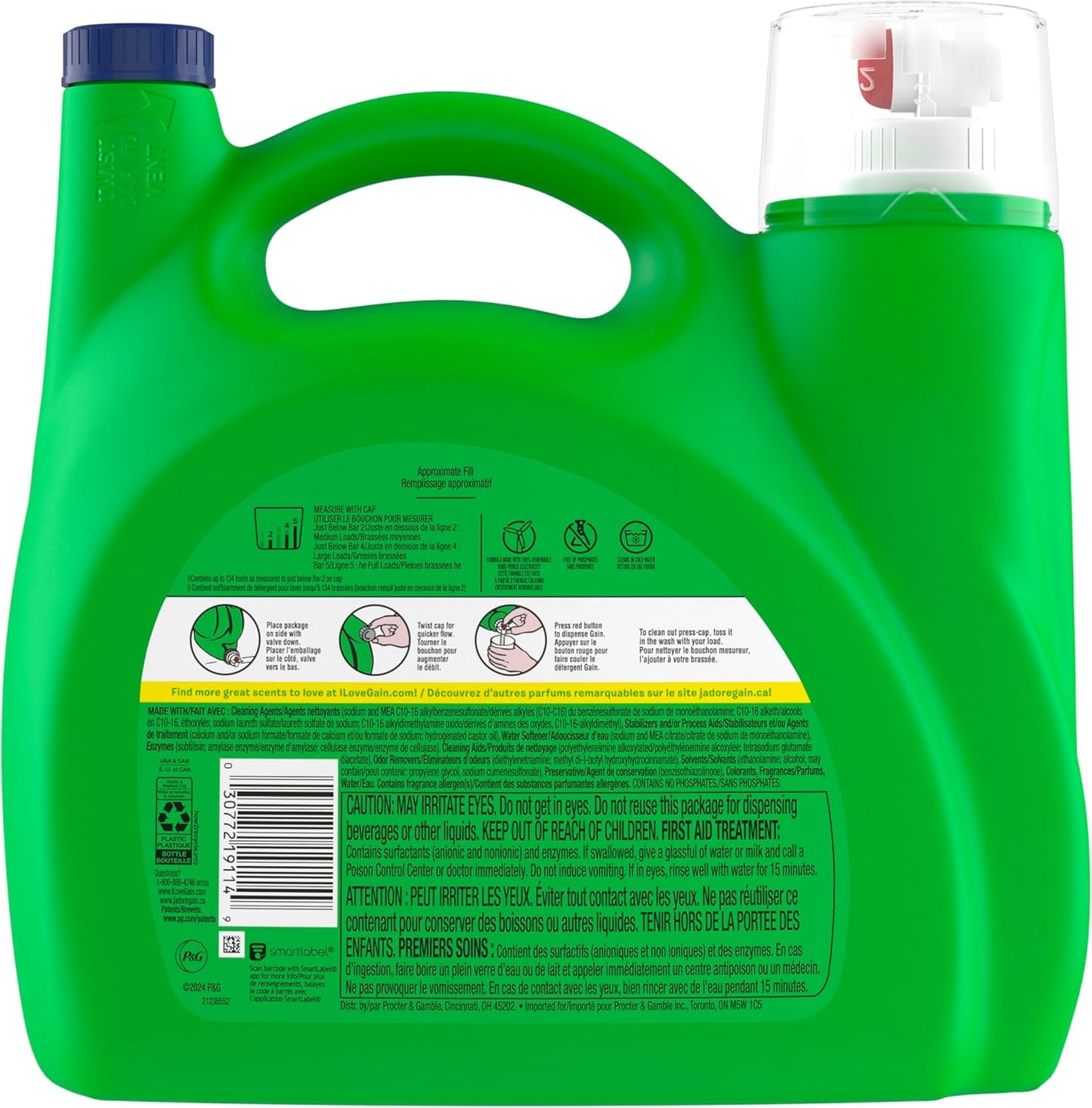 Gain Liquid Laundry Detergent, Original Scent, 194 fl oz, 134 loads, Freshness + Odor Fighting, Laundry Detergent Liquid Soap