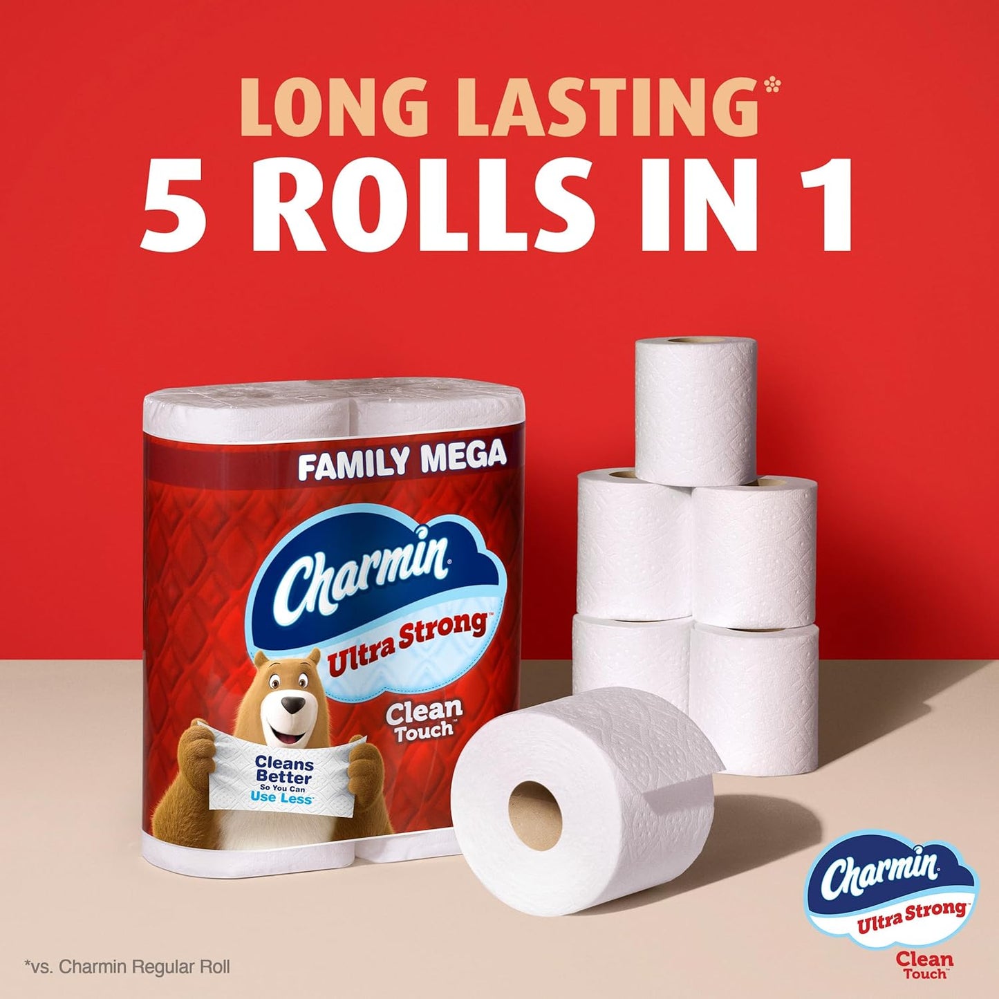 Charmin Ultra Strong Clean Touch Toilet Paper, 24 Family Mega Rolls = 120 Regular Rolls