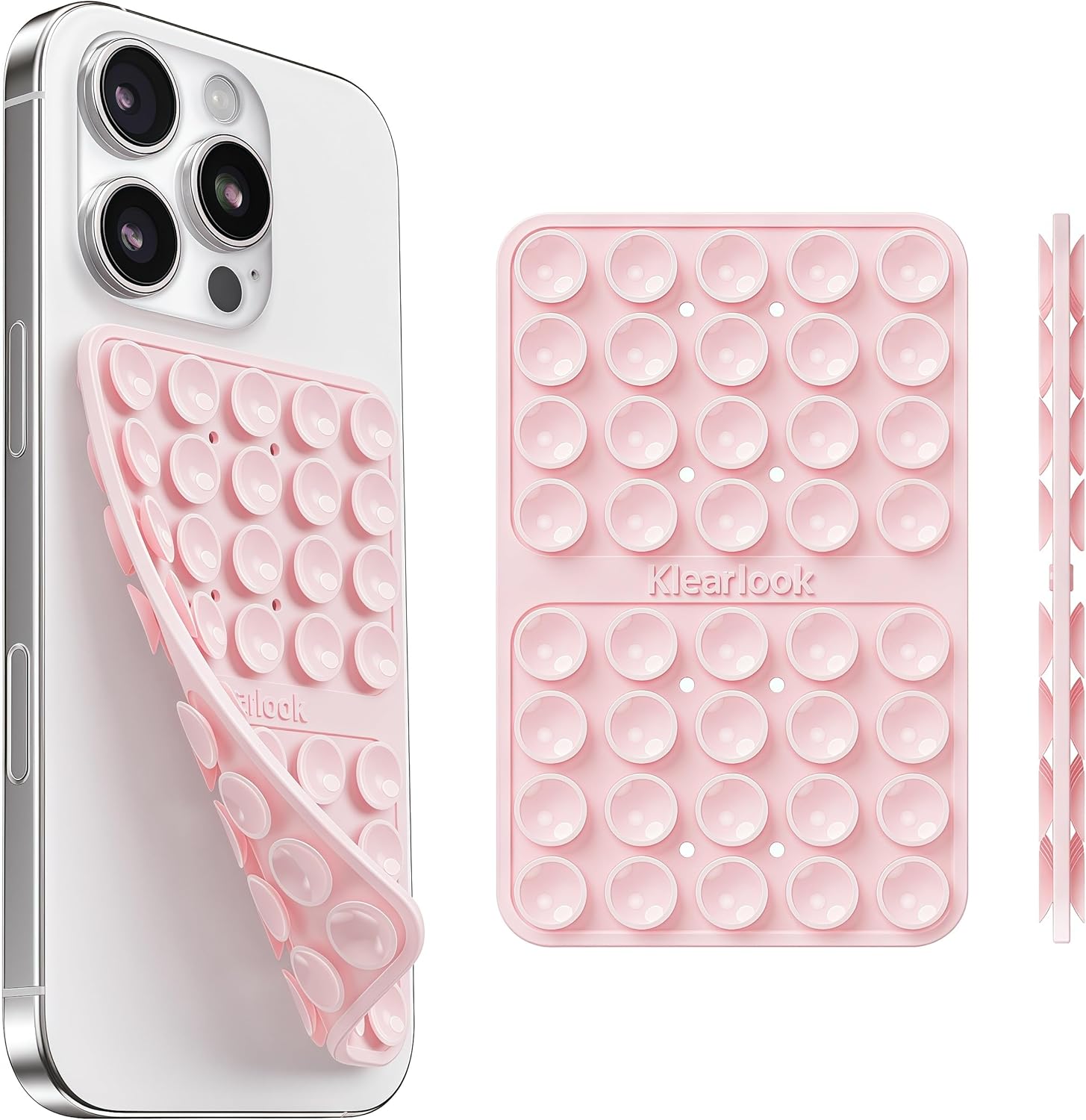 Klearlook Silicone Double-Sided Suction Cup Phone Case Detachable Mount, Sticky Phone Grip with Higher Suction Power for iPhone, Hands-Free Phone Accessories Holder for Selfies and Videos, Light Pink
