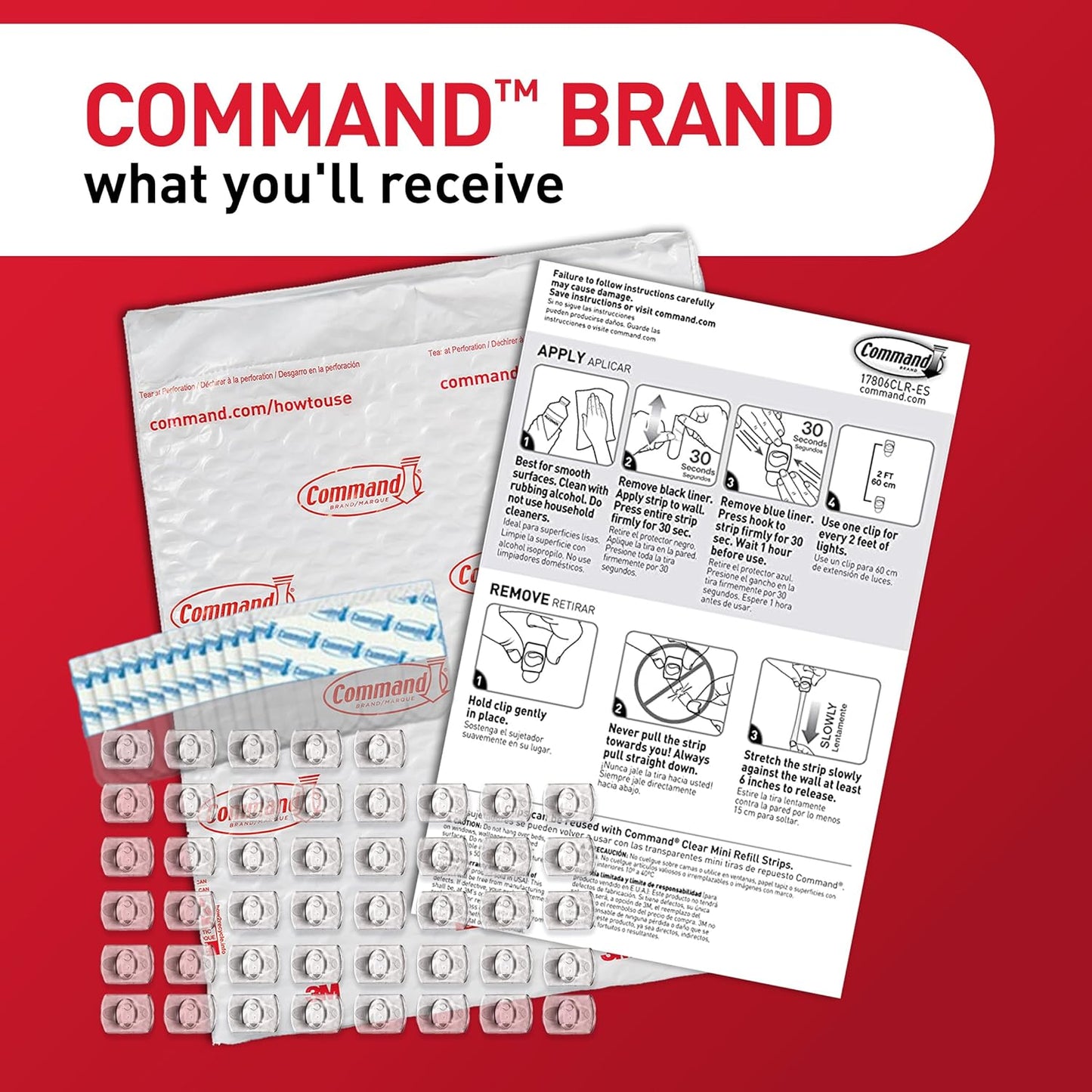 Command Indoor Mini Light Clips, Damage Free Hanging Christmas Light Clips, Mini Wall Clips for Hanging Indoor Christmas Decorations, Lights and Cables, 45 Clear Clips and 54 Command Strips